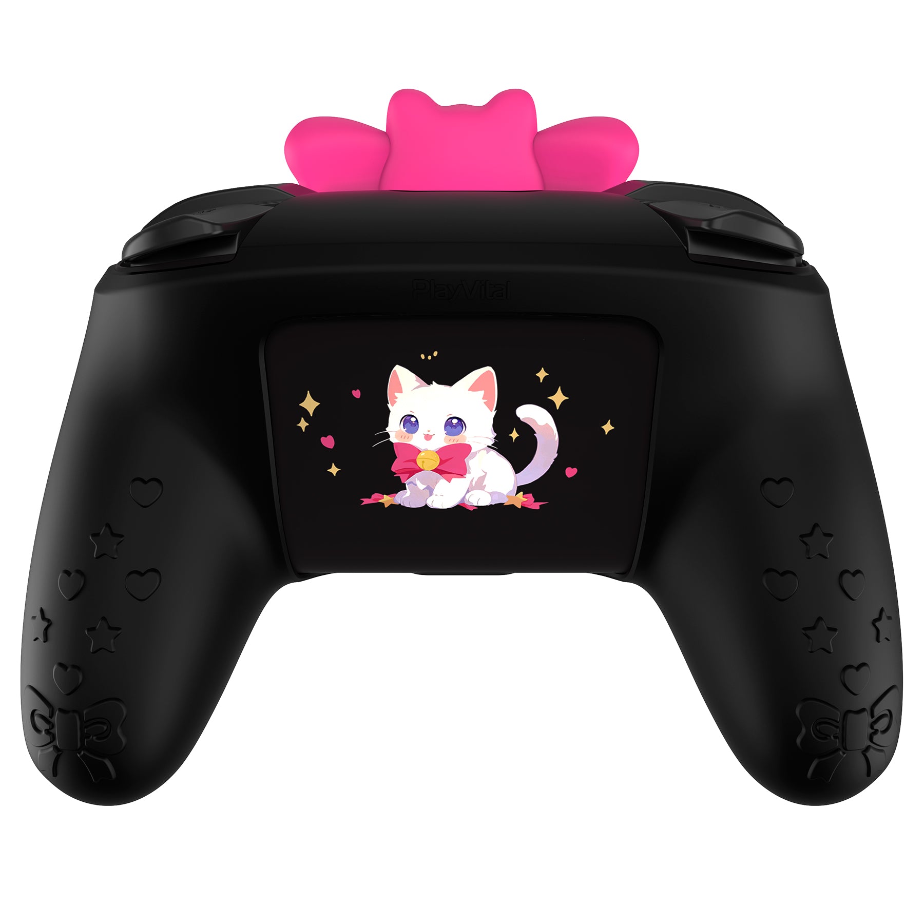 PlayVital Sweetheart Kitty Series Silicone Skin Protective Case with Joystick Grips for Nintendo Switch Pro Controller - Black PlayVital