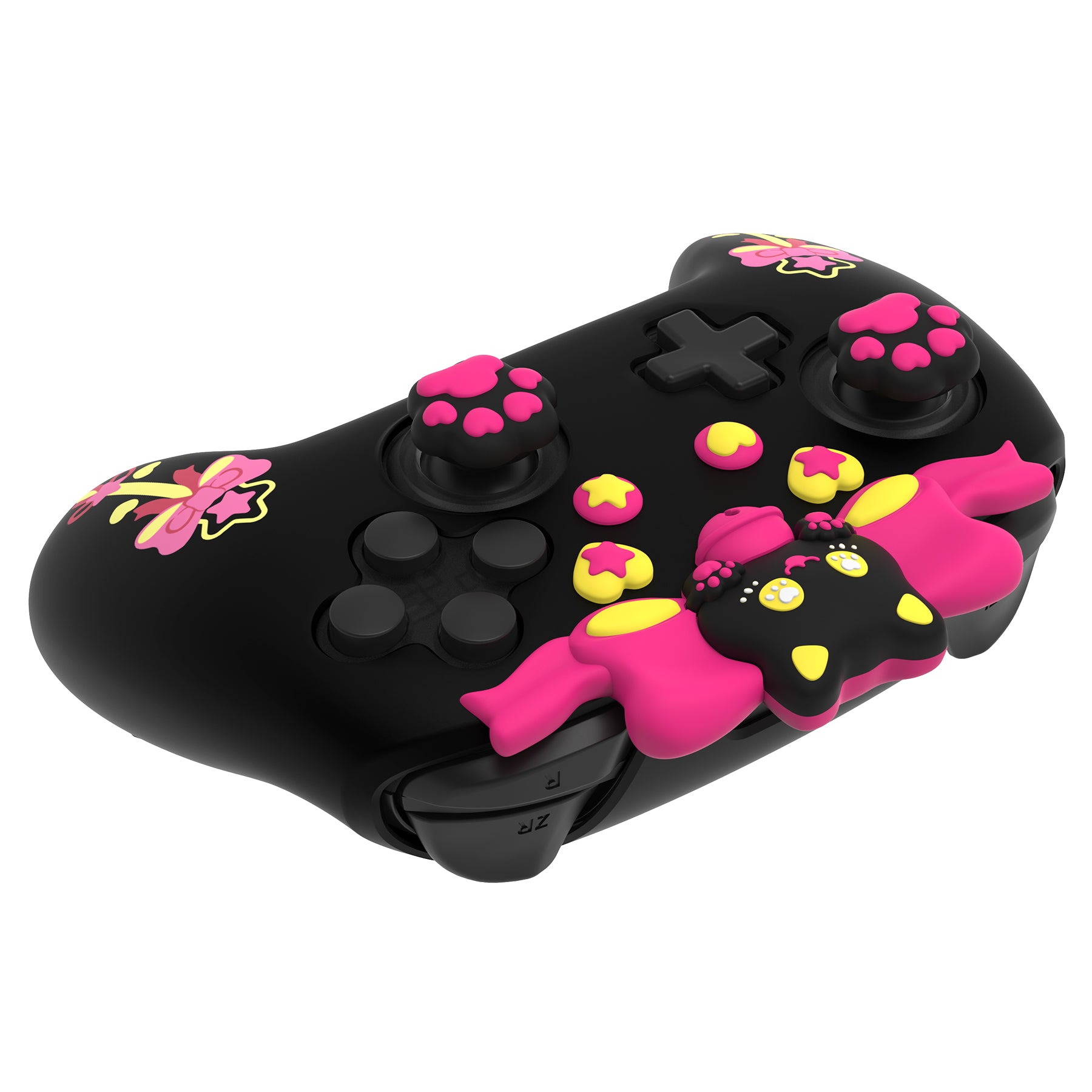 PlayVital Sweetheart Kitty Series Silicone Skin Protective Case with Joystick Grips for Nintendo Switch Pro Controller - Black PlayVital