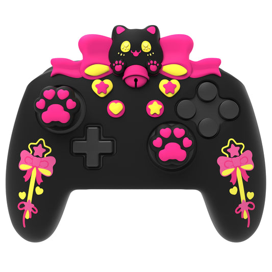 PlayVital Sweetheart Kitty Series Silicone Skin Protective Case with Joystick Grips for Nintendo Switch Pro Controller - Black PlayVital