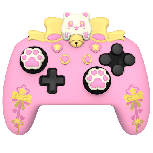 PlayVital Sweetheart Kitty Series Silicone Skin Protective Case with Joystick Grips for Nintendo Switch Pro Controller - Pink PlayVital