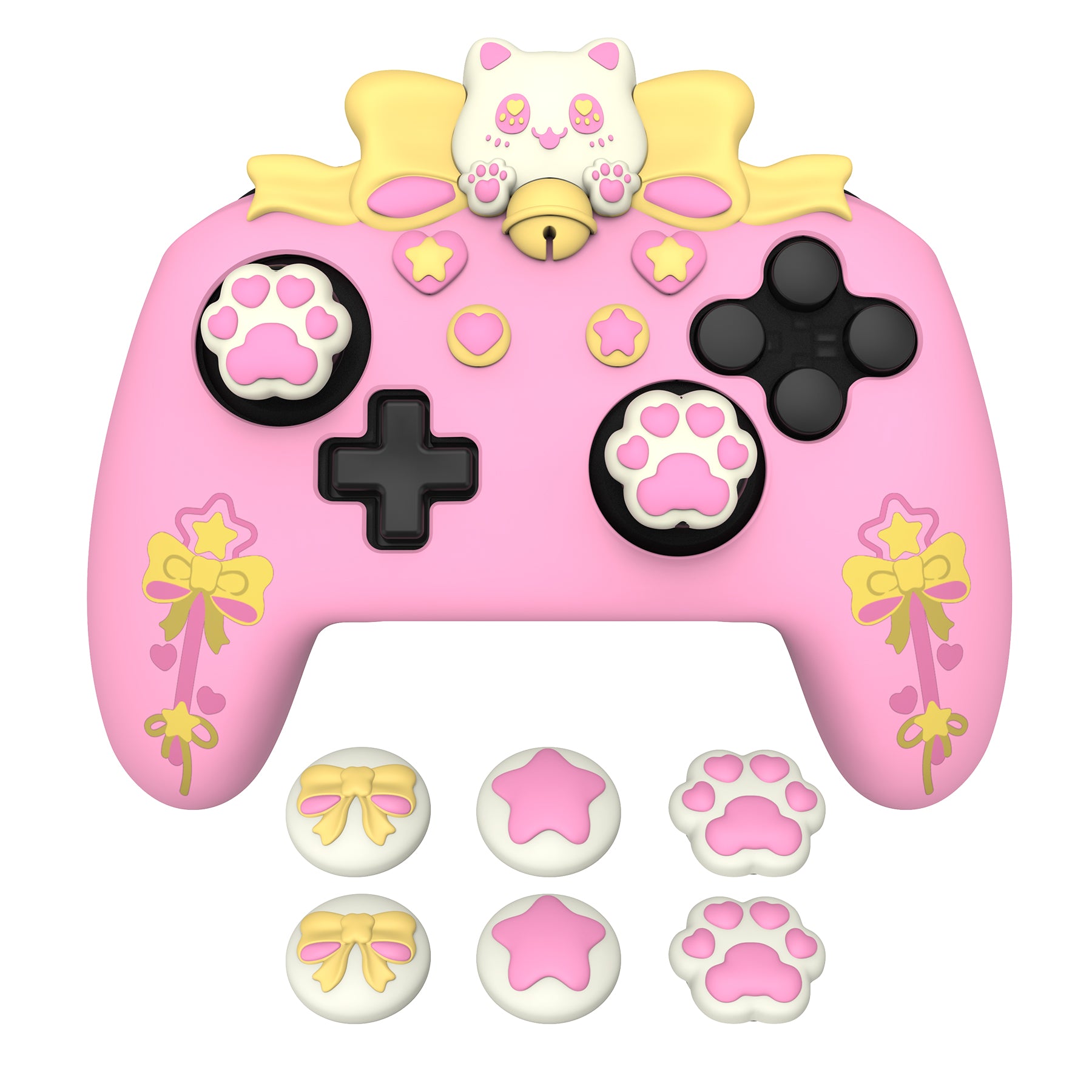 PlayVital Sweetheart Kitty Series Silicone Skin Protective Case with Joystick Grips for Nintendo Switch Pro Controller - Pink PlayVital