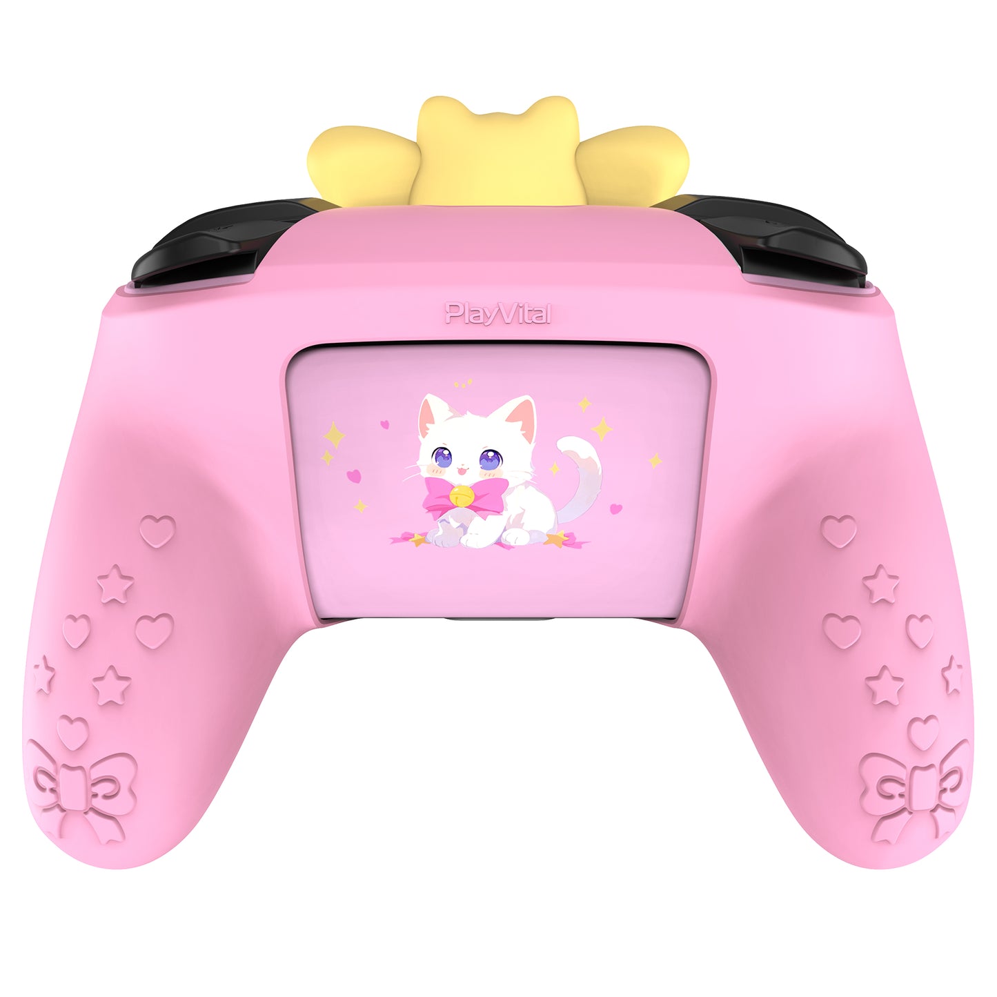 PlayVital Sweetheart Kitty Series Silicone Skin Protective Case with Joystick Grips for Nintendo Switch Pro Controller - Pink PlayVital