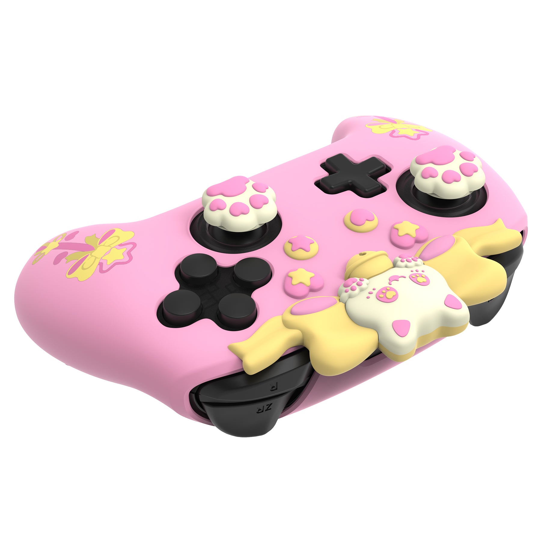 PlayVital Sweetheart Kitty Series Silicone Skin Protective Case with Joystick Grips for Nintendo Switch Pro Controller - Pink PlayVital