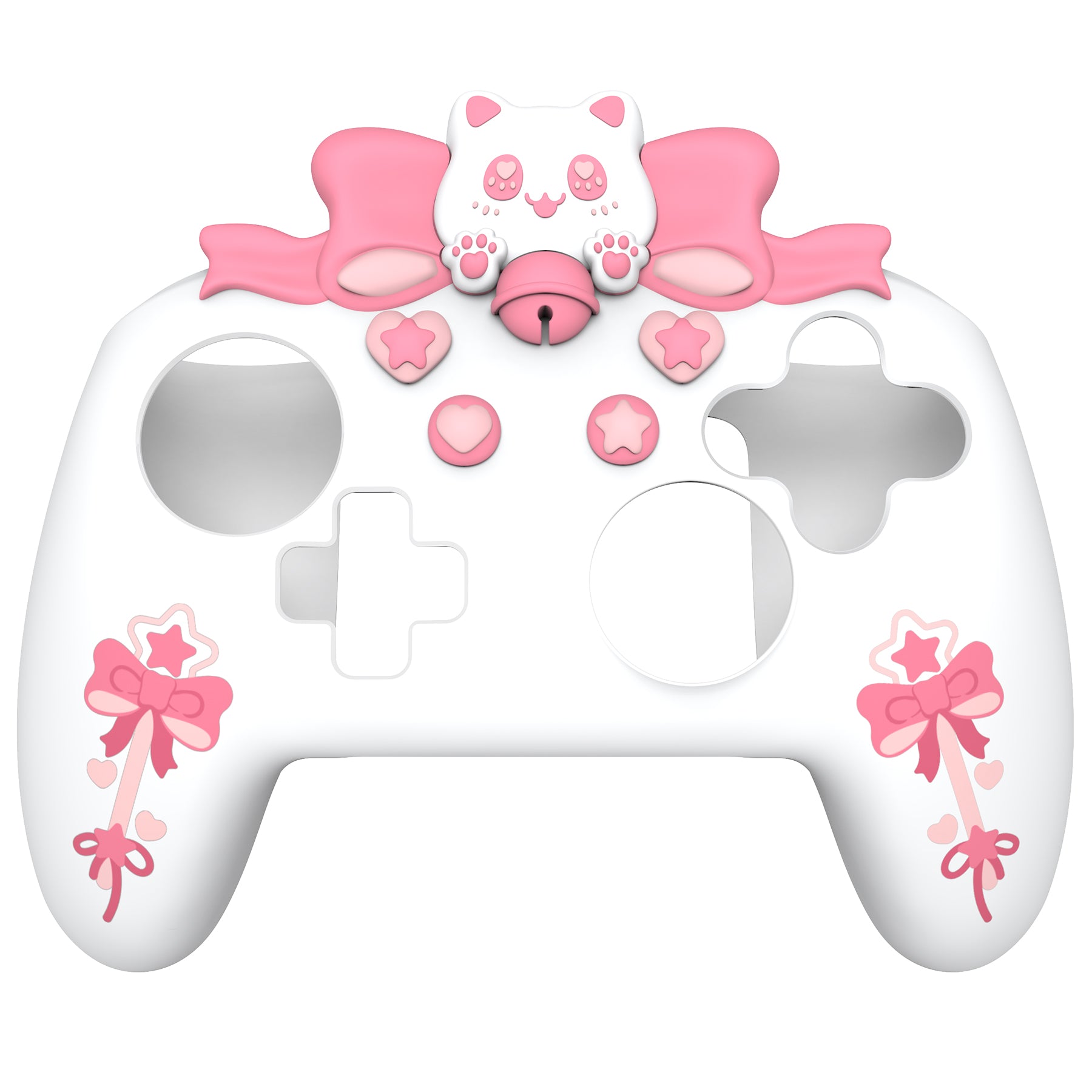 PlayVital Sweetheart Kitty Series Silicone Skin Protective Case with Joystick Grips for Nintendo Switch Pro Controller - White PlayVital