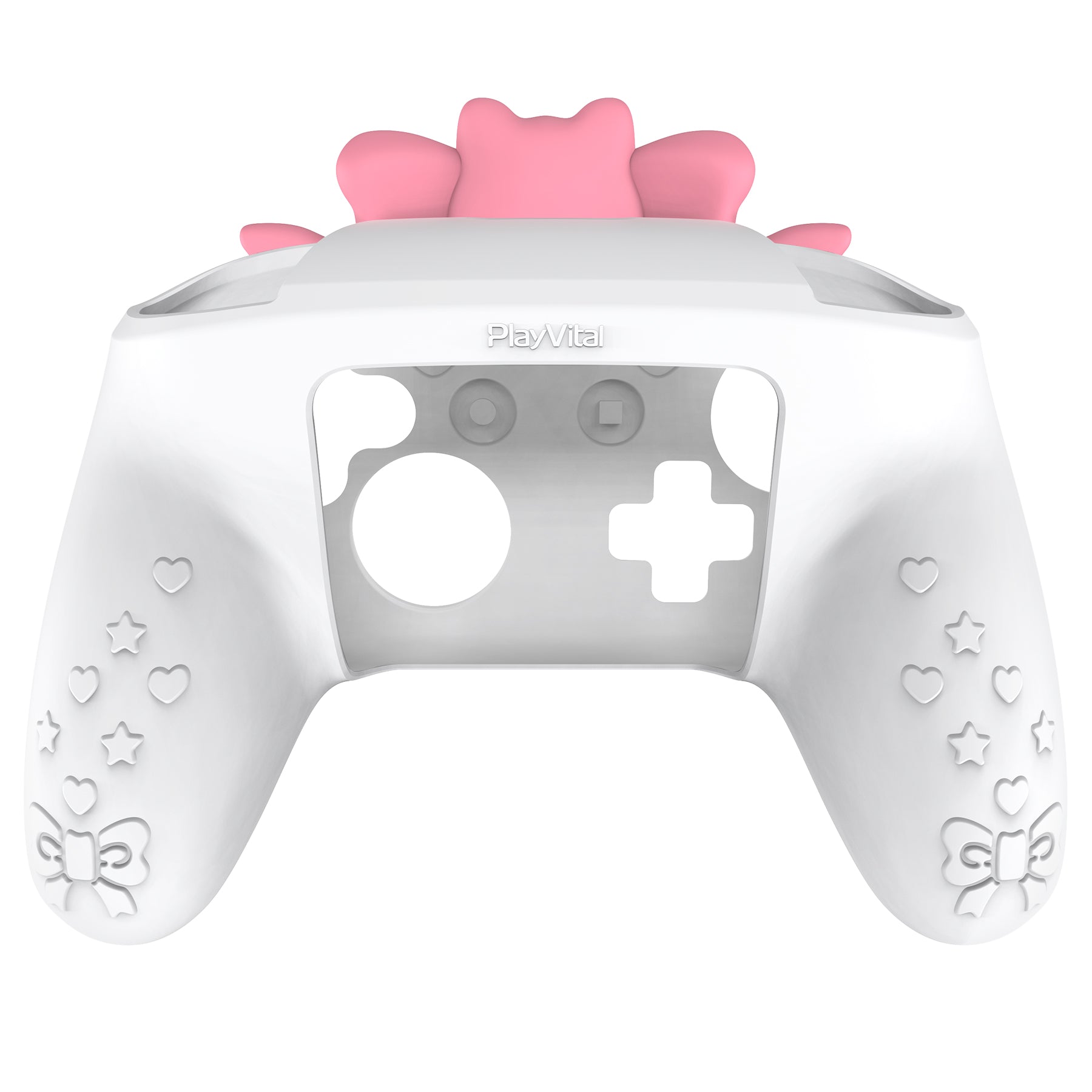 PlayVital Sweetheart Kitty Series Silicone Skin Protective Case with Joystick Grips for Nintendo Switch Pro Controller - White PlayVital