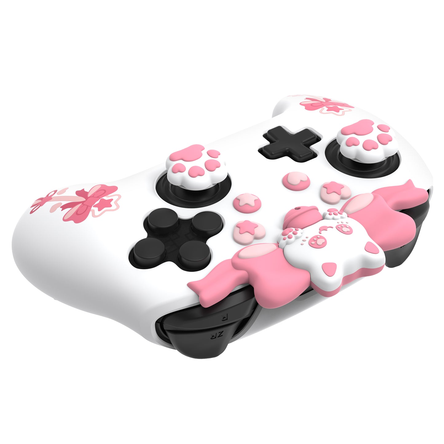 PlayVital Sweetheart Kitty Series Silicone Skin Protective Case with Joystick Grips for Nintendo Switch Pro Controller - White PlayVital