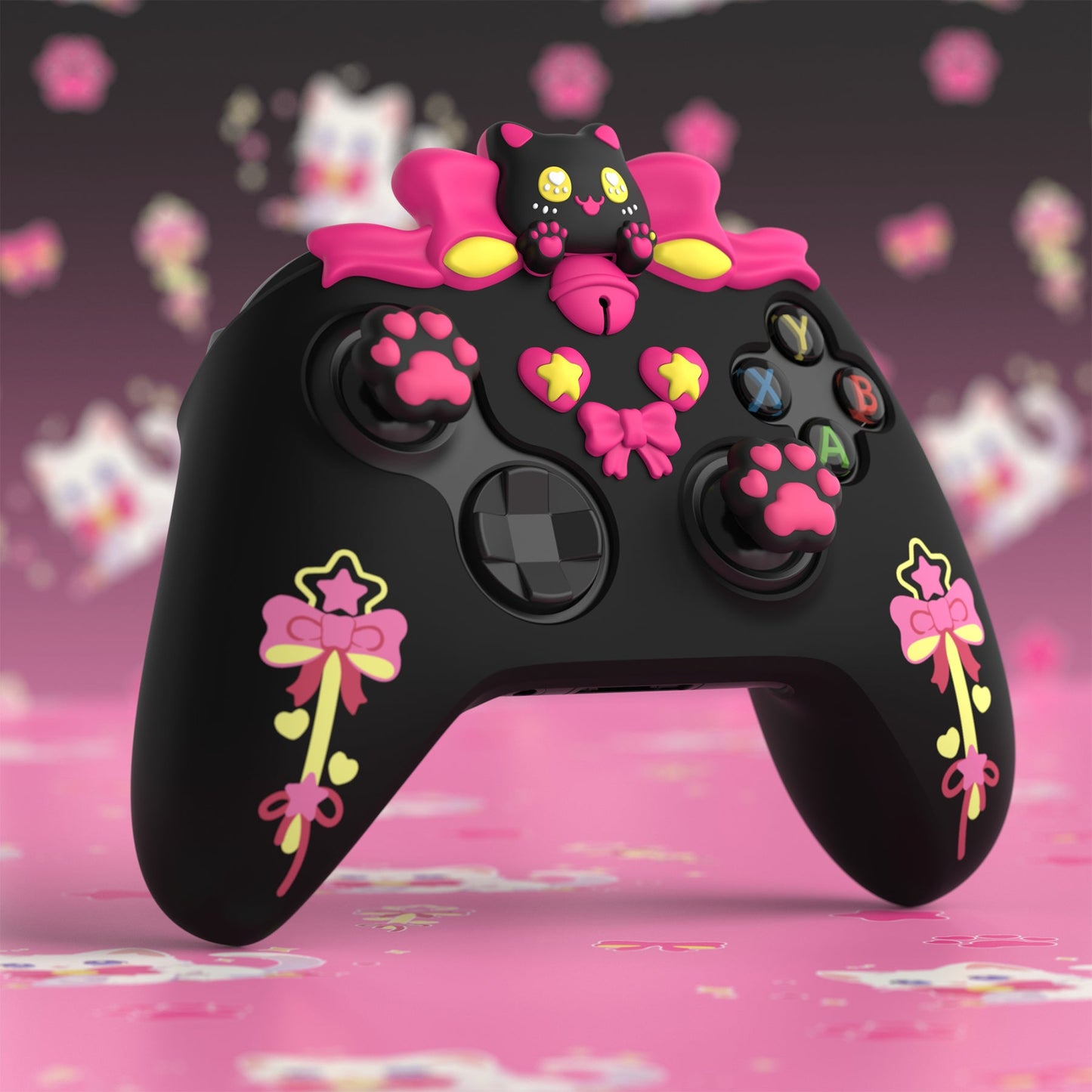 PlayVital Sweetheart Kitty Silicone Cover with Thumb Grips and Stickers for Xbox Series X/S Controller & Xbox Core Wireless Controller - Black PlayVital