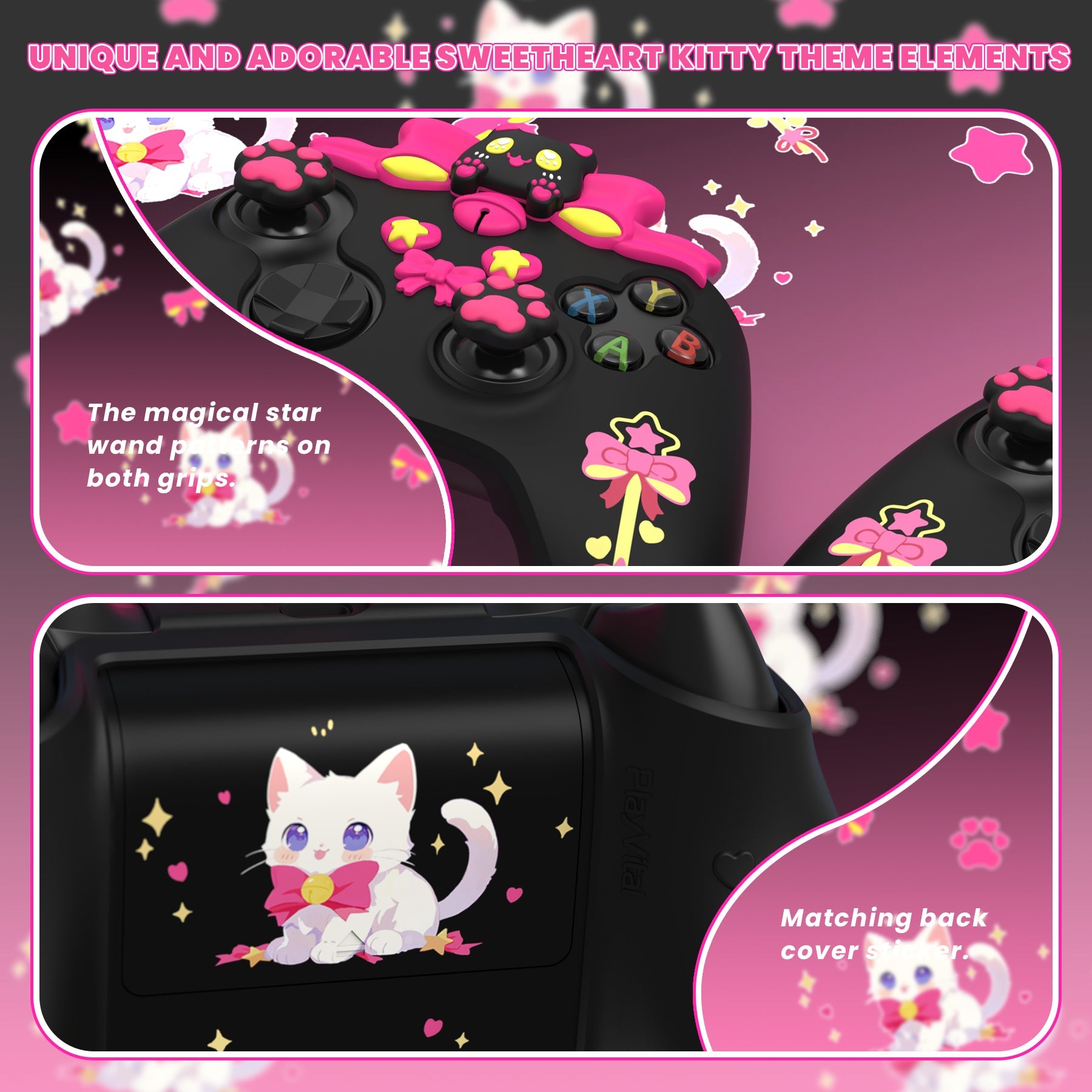 PlayVital Sweetheart Kitty Silicone Cover with Thumb Grips and Stickers for Xbox Series X/S Controller & Xbox Core Wireless Controller - Black PlayVital