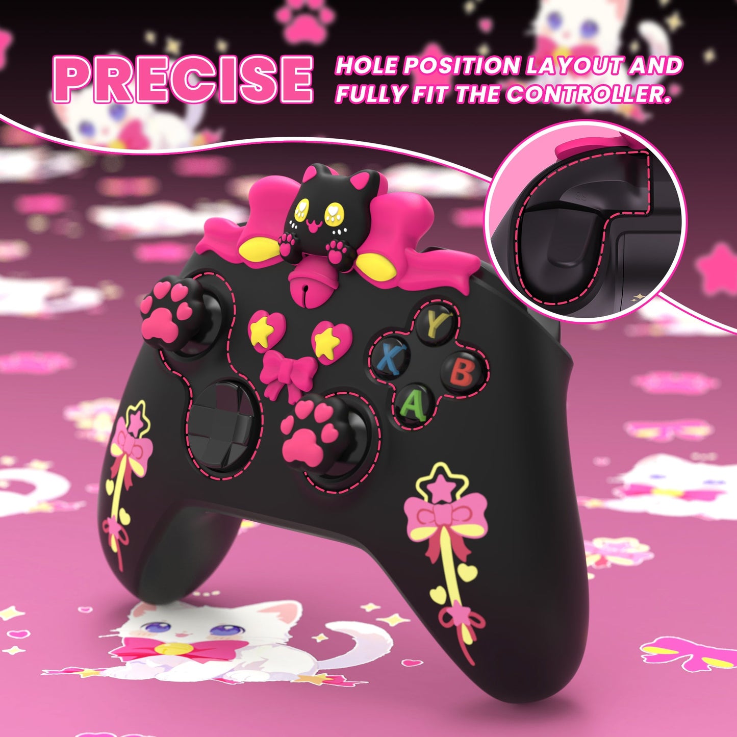 PlayVital Sweetheart Kitty Silicone Cover with Thumb Grips and Stickers for Xbox Series X/S Controller & Xbox Core Wireless Controller - Black PlayVital