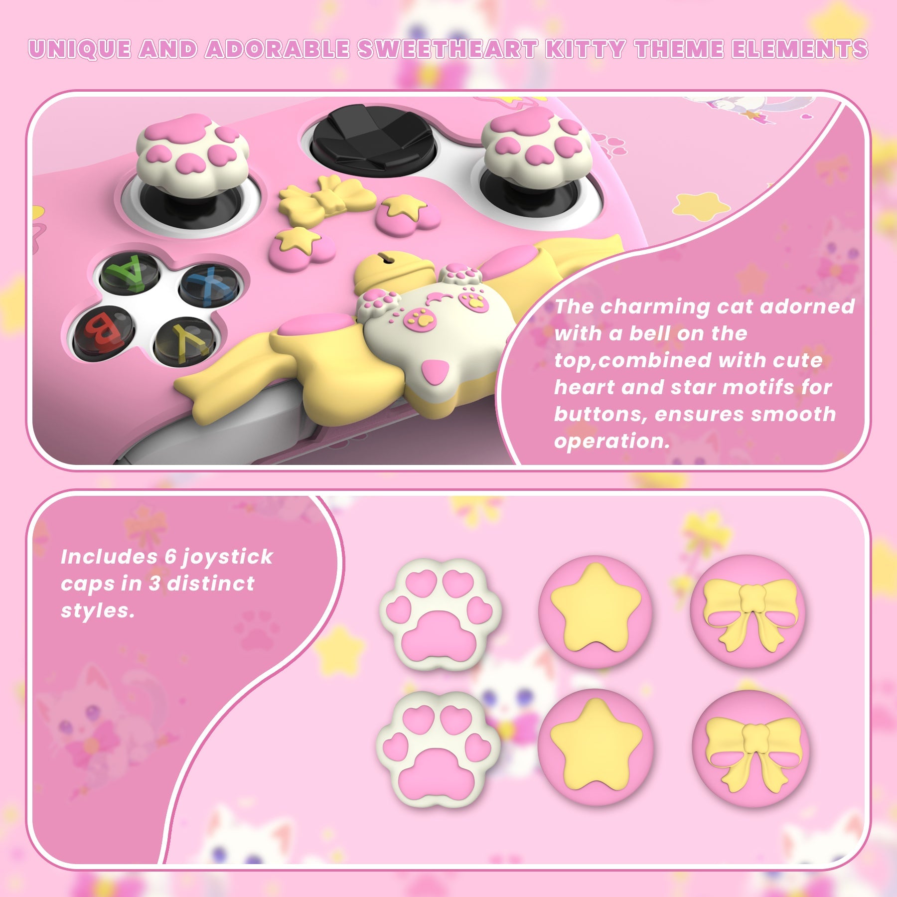 PlayVital Sweetheart Kitty Silicone Cover with Thumb Grips and Stickers for Xbox Series X/S Controller & Xbox Core Wireless Controller - Pink PlayVital