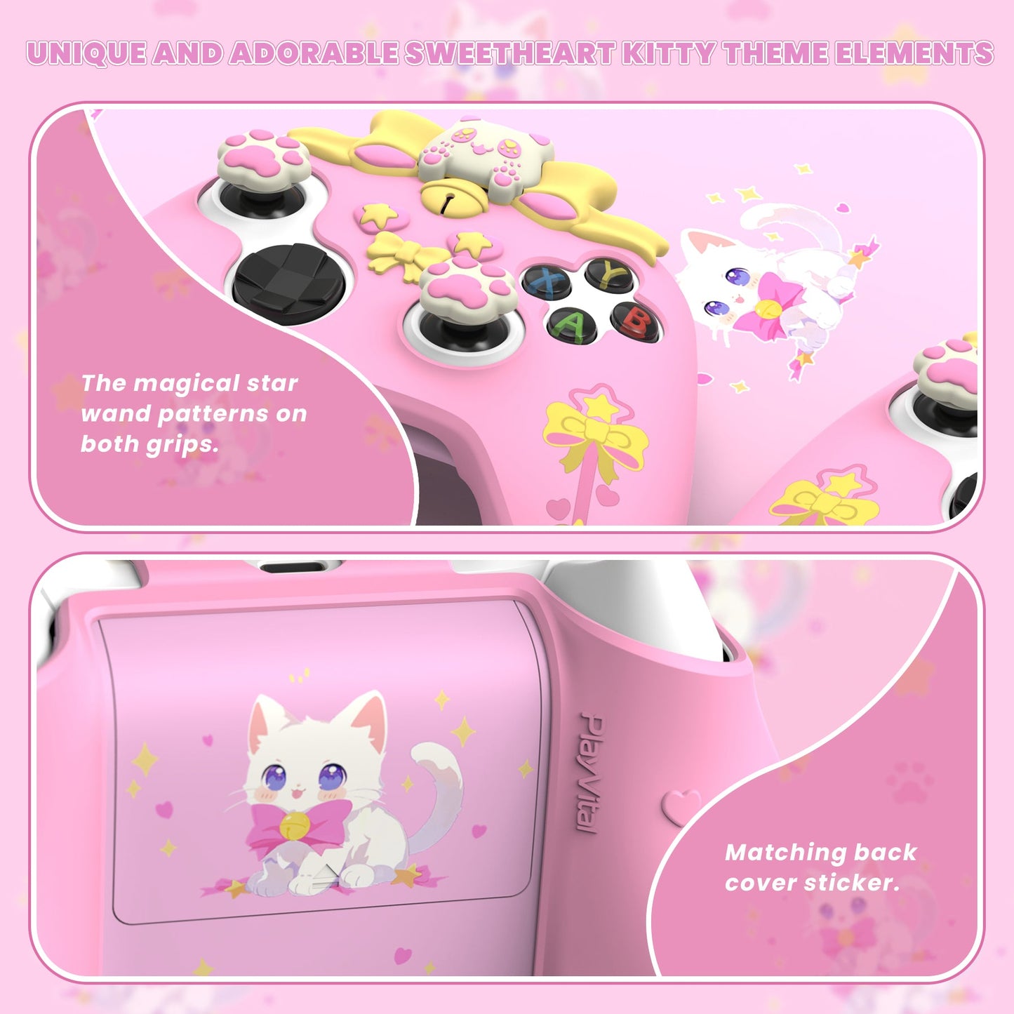 PlayVital Sweetheart Kitty Silicone Cover with Thumb Grips and Stickers for Xbox Series X/S Controller & Xbox Core Wireless Controller - Pink PlayVital