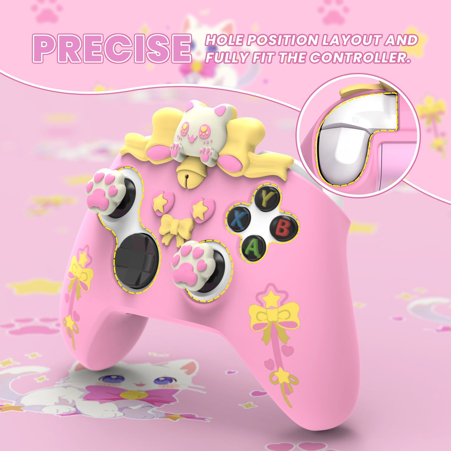 PlayVital Sweetheart Kitty Silicone Cover with Thumb Grips and Stickers for Xbox Series X/S Controller & Xbox Core Wireless Controller - Pink PlayVital