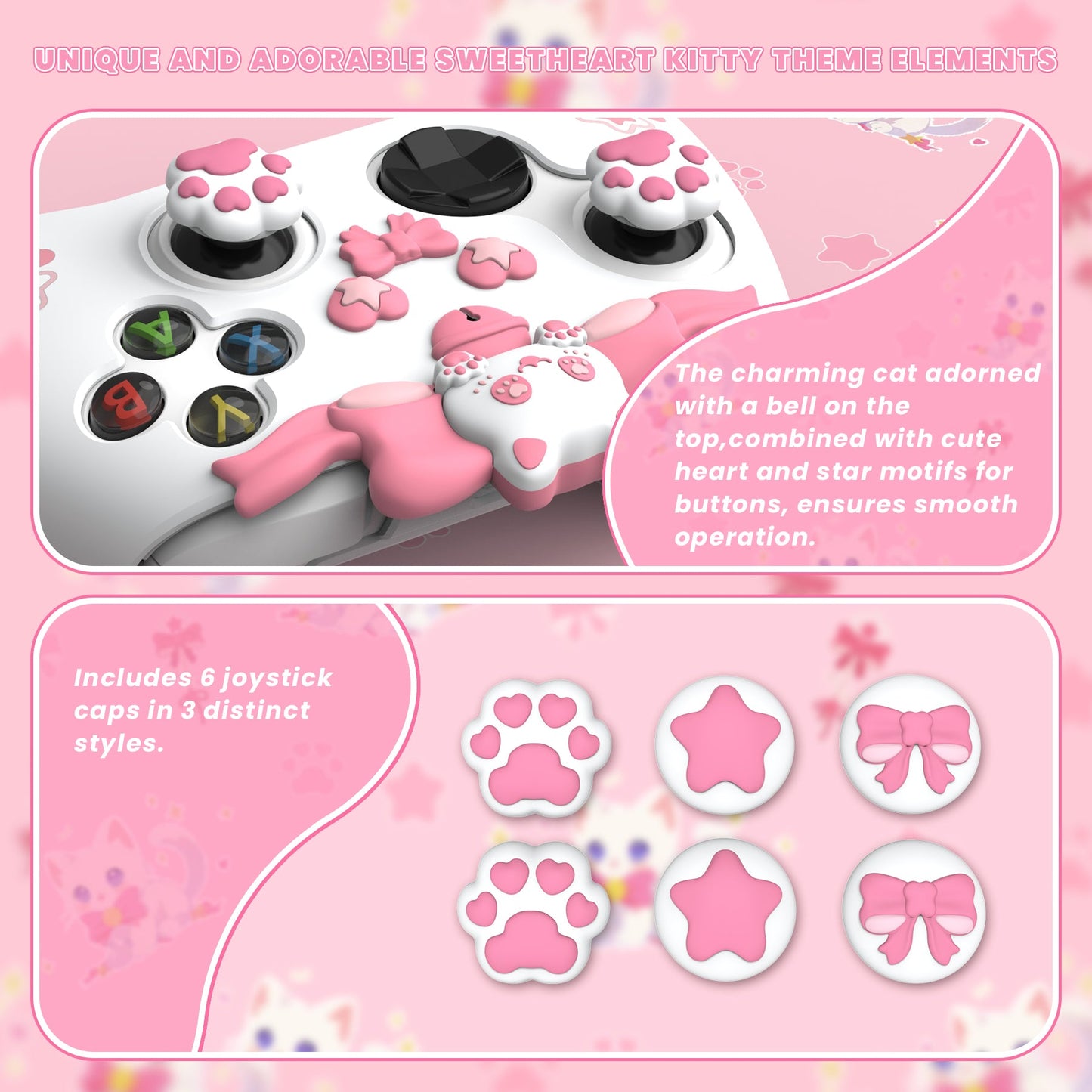 PlayVital Sweetheart Kitty Silicone Cover with Thumb Grips and Stickers for Xbox Series X/S Controller & Xbox Core Wireless Controller - White PlayVital