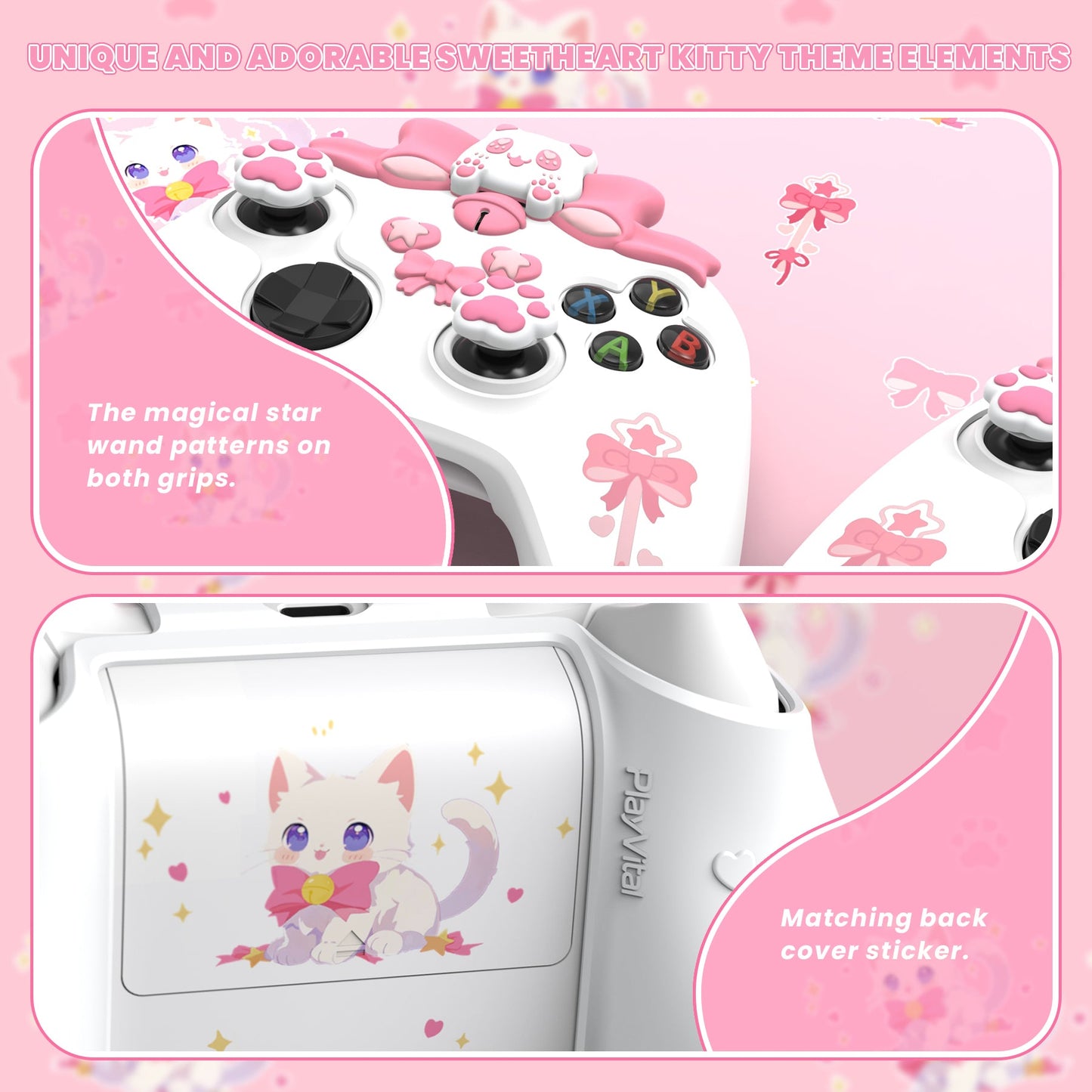 PlayVital Sweetheart Kitty Silicone Cover with Thumb Grips and Stickers for Xbox Series X/S Controller & Xbox Core Wireless Controller - White PlayVital