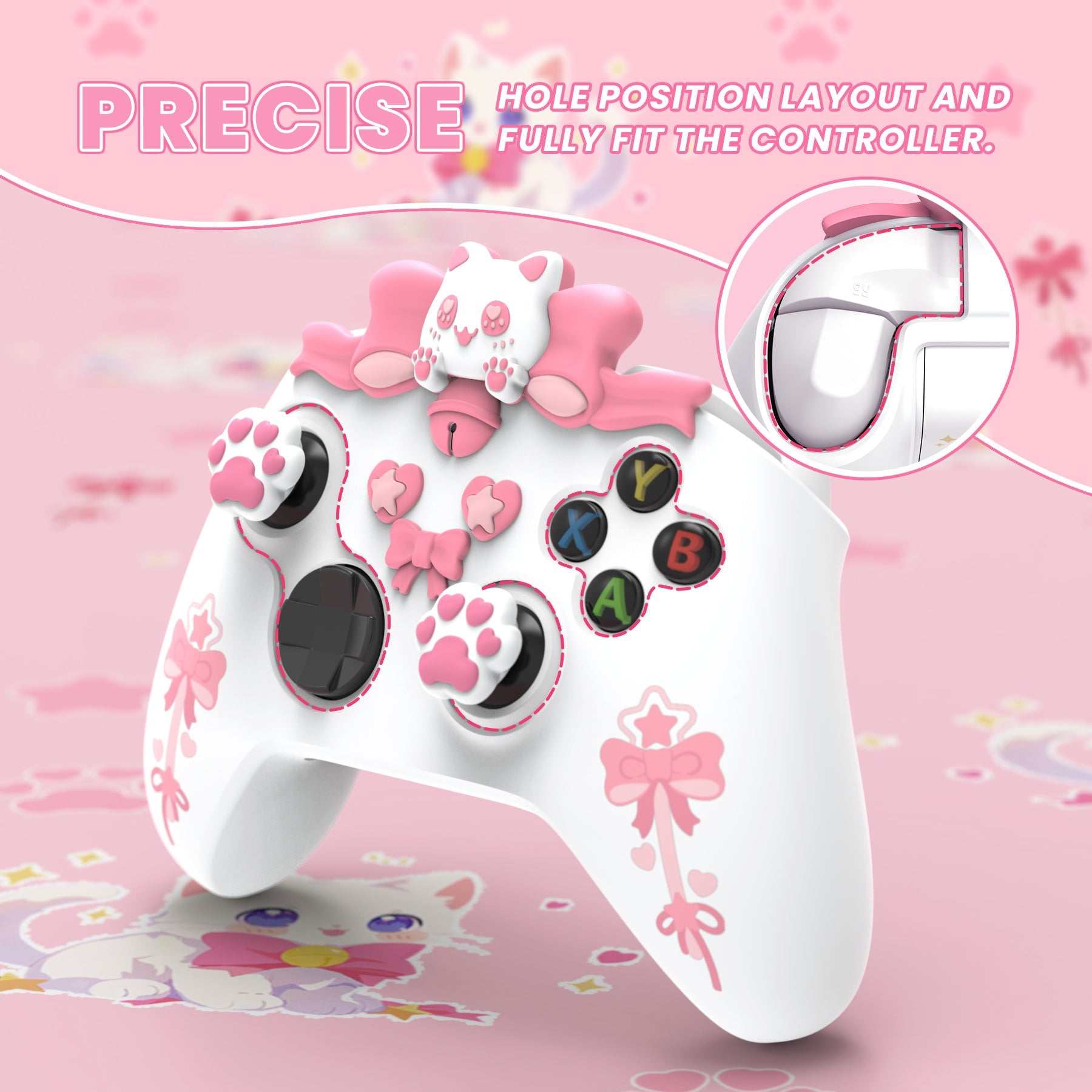 PlayVital Sweetheart Kitty Silicone Cover with Thumb Grips and Stickers for Xbox Series X/S Controller & Xbox Core Wireless Controller - White PlayVital