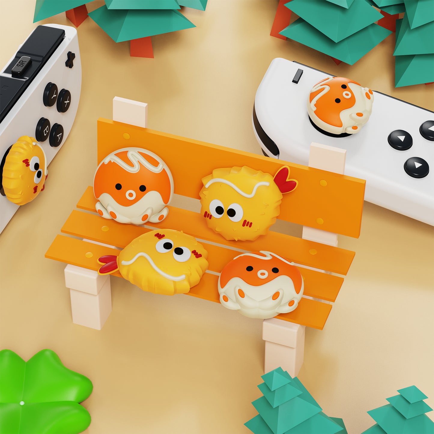 PlayVital Tempura and Takoyaki Cute Thumb Grip Caps for Nintendo Switch & Switch OLED & Switch Lite playvital