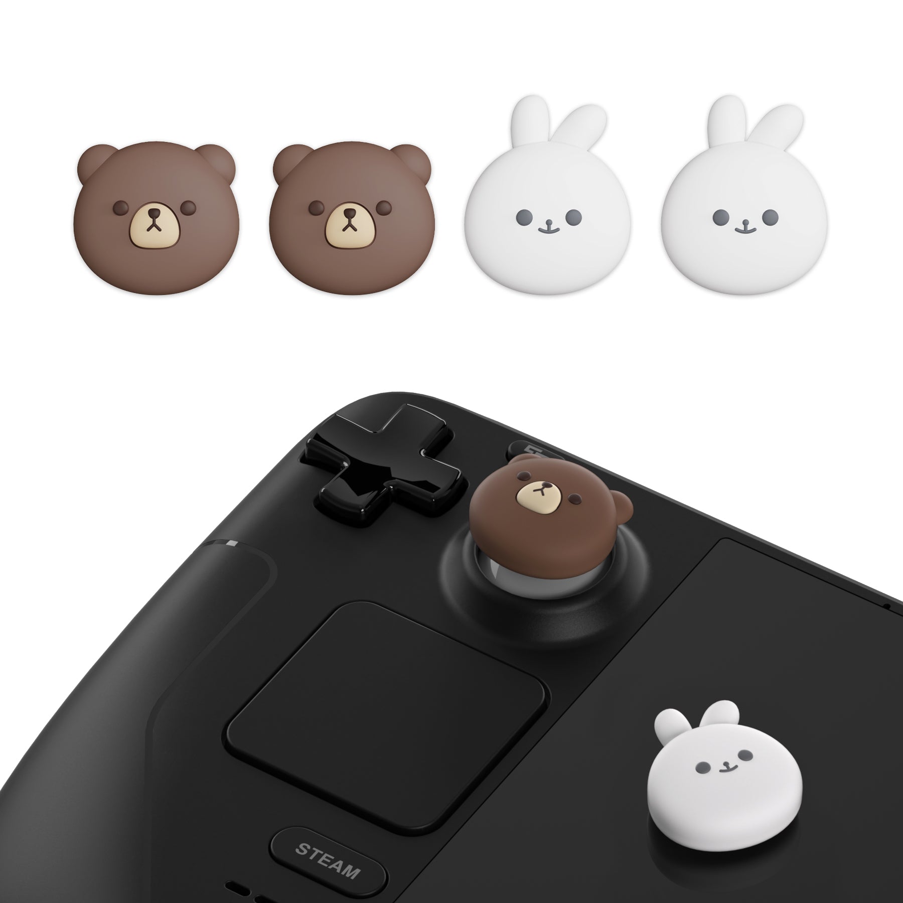 PlayVital Thumb Grip Caps for Steam Deck LCD, Silicone Thumbsticks Grips Joystick Caps for Steam Deck OLED - Chubby Bear & Smiley Bunny - YFSDM023 PlayVital