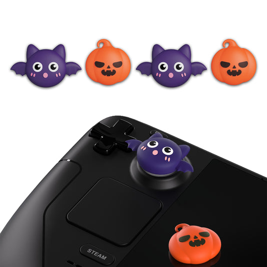 PlayVital Thumb Grip Caps for Steam Deck LCD, Silicone Thumbsticks Grips Joystick Caps for Steam Deck OLED - Halloween Pumpkin Bat - YFSDM025 PlayVital