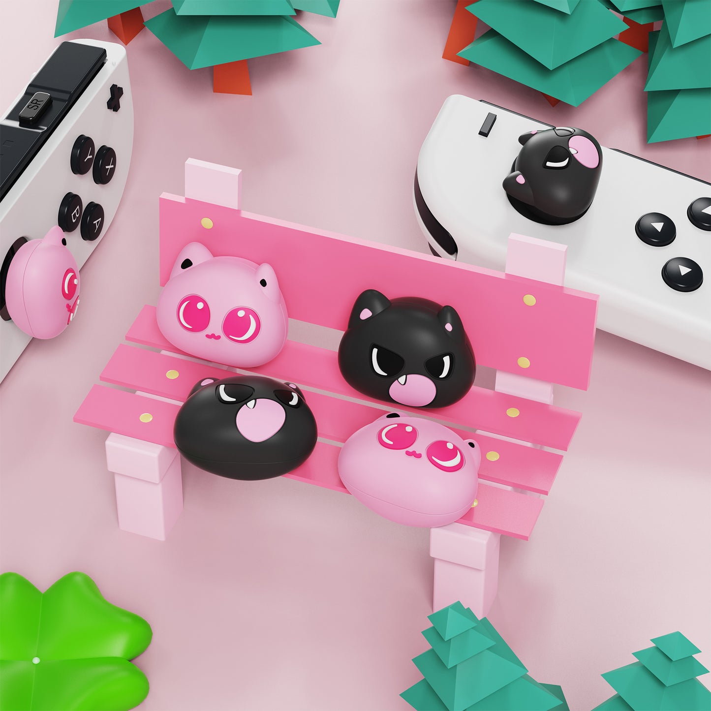 PlayVital Thumbs Cushion Caps Cute Thumb Grip Caps for Nintendo Switch & Switch OLED & Switch Lite - PP & VV the kitten