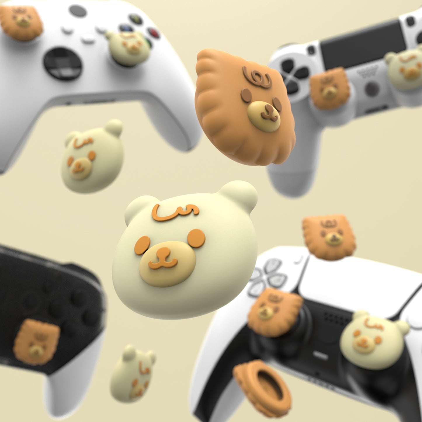 PlayVital Thumbs Cushion Caps Thumb Grips For PS5 & PS4 & Xbox Elite Series 2 & Xbox Series X/S & Xbox One & Switch Pro Controller - Cute Bear - PJM3044 PlayVital