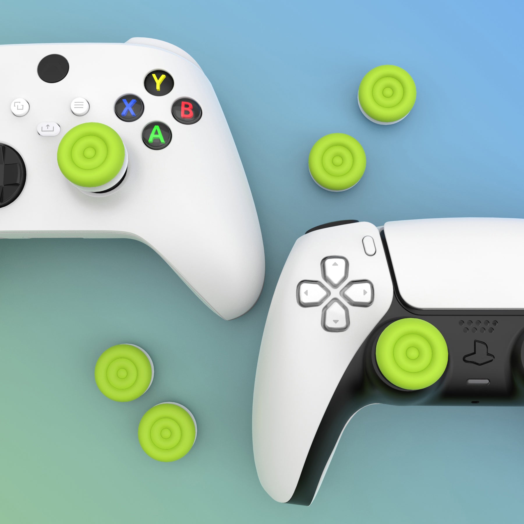 PlayVital Thumbs Cushion Caps Thumb Grips for ps5, for ps4, Thumbstick Grip Cover for Xbox Series X/S, Thumb Grip Caps for Xbox One, Elite Series 2, for Switch Pro Controller - Bright Green & Robot White - PJM3040 PlayVital