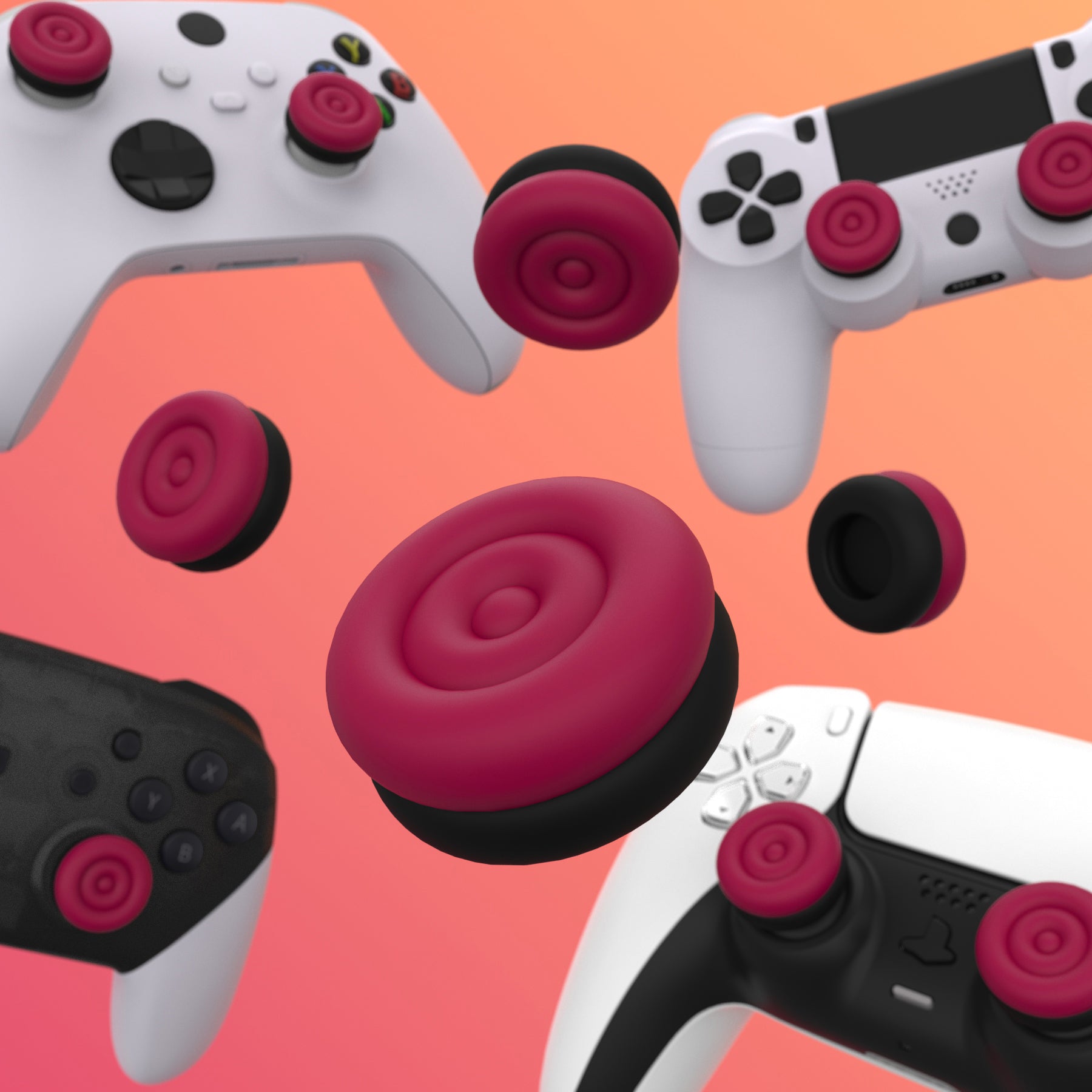 PlayVital Thumbs Cushion Caps Thumb Grips for ps5, for ps4, Thumbstick Grip Cover for Xbox Series X/S, Thumb Grip Caps for Xbox One, Elite Series 2, for Switch Pro Controller - Cosmic Red & Black - PJM3039 PlayVital