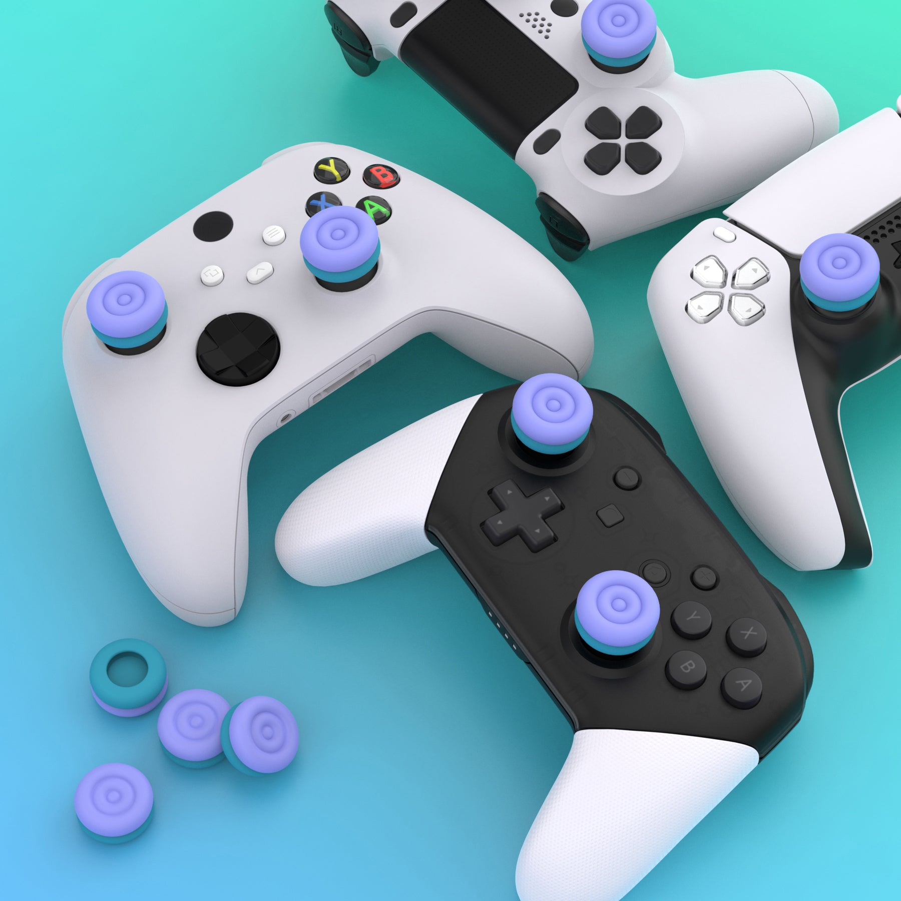 PlayVital Thumbs Cushion Caps Thumb Grips for ps5, for ps4, Thumbstick Grip Cover for Xbox Series X/S, Thumb Grip Caps for Xbox One, Elite Series 2, for Switch Pro Controller - Light Purple & Aqua Blue - PJM3042 PlayVital