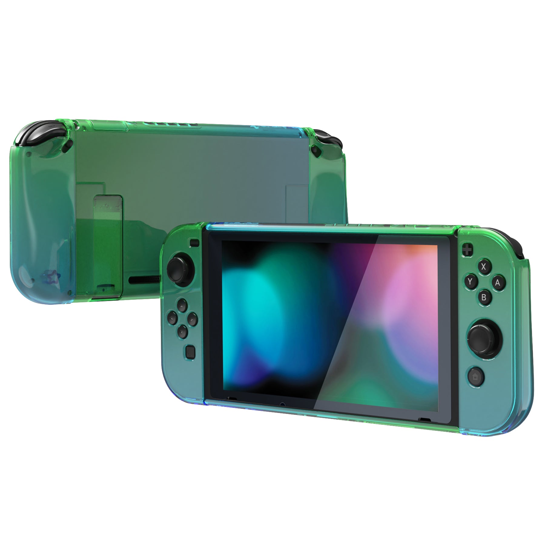 PlayVital UPGRADED Glossy Dockable Case Grip Cover for NS Switch, Ergonomic Protective Case for NS Switch, Separable Protector Hard Shell for Switch - Gradient Translucent Green Blue - ANSP3009 PlayVital