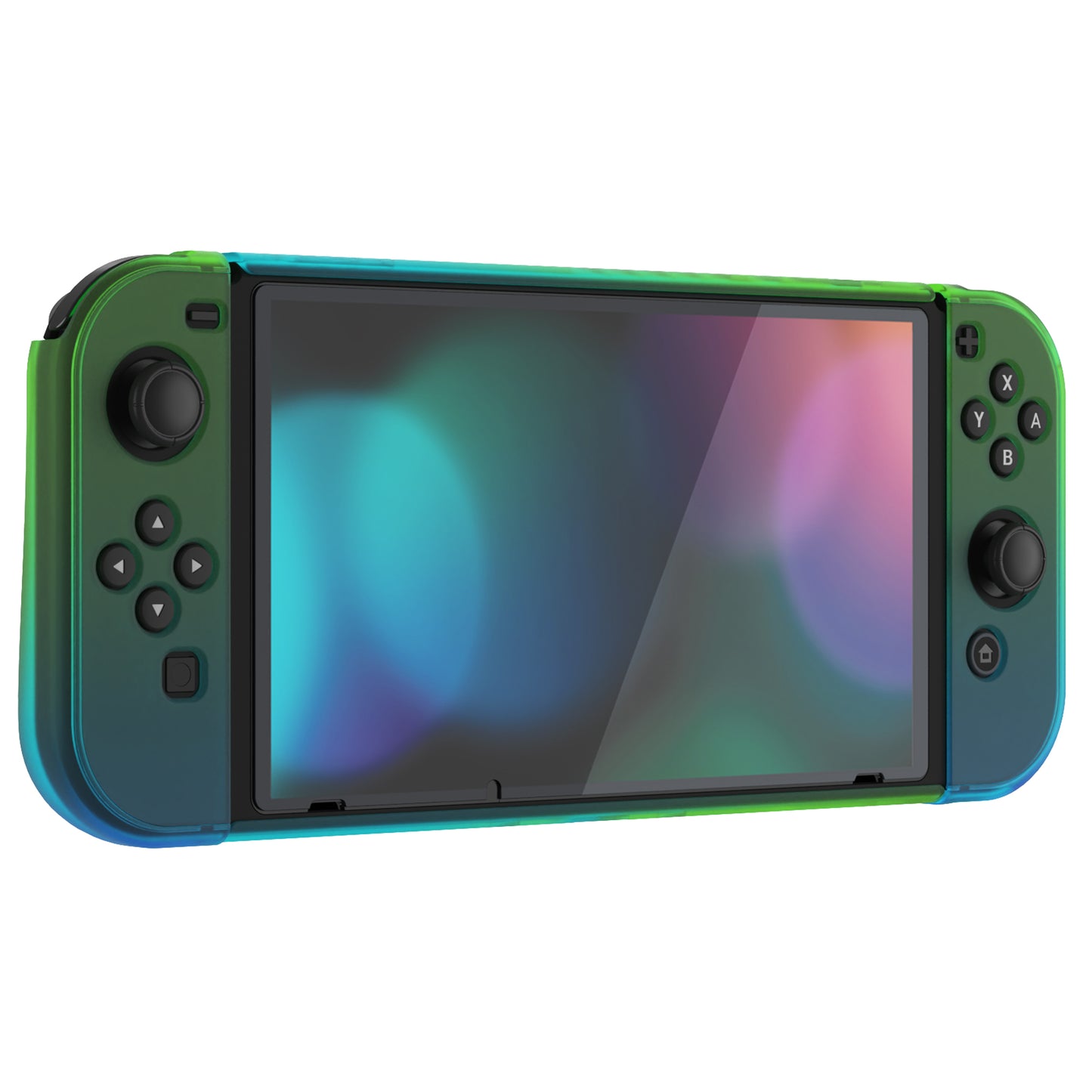 PlayVital UPGRADED Dockable Hard Shell Protective Case for Nintendo Switch - Glossy Gradient Translucent Green Blue PlayVital