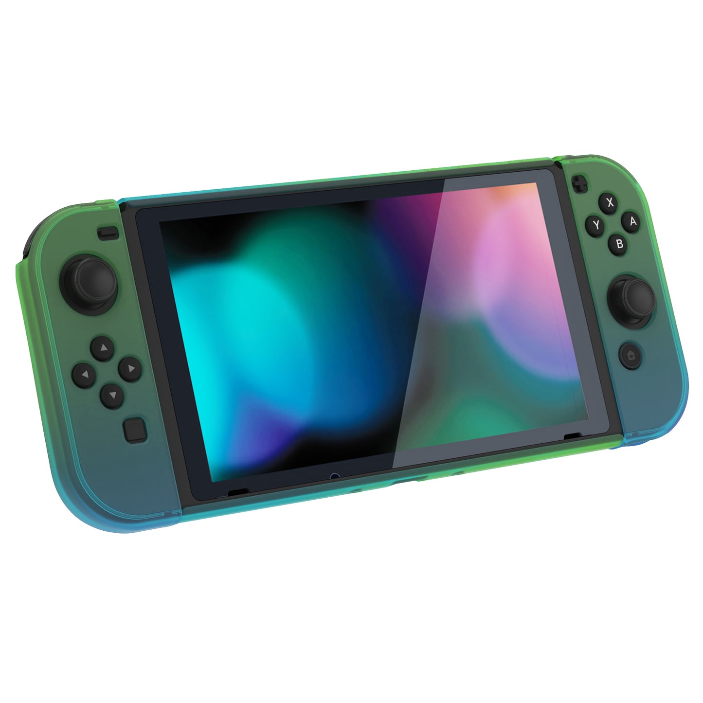 PlayVital UPGRADED Dockable Hard Shell Protective Case for Nintendo Switch - Glossy Gradient Translucent Green Blue PlayVital