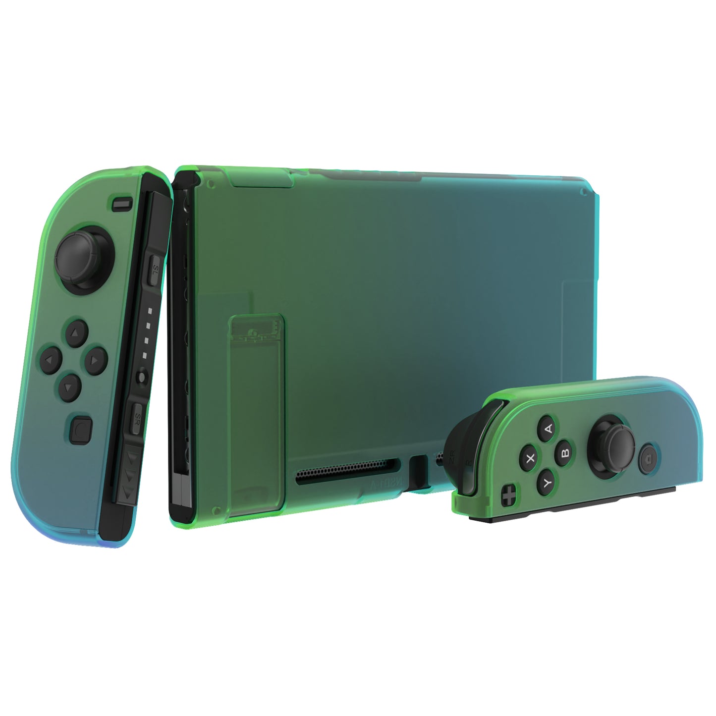 PlayVital UPGRADED Dockable Hard Shell Protective Case for Nintendo Switch - Glossy Gradient Translucent Green Blue PlayVital