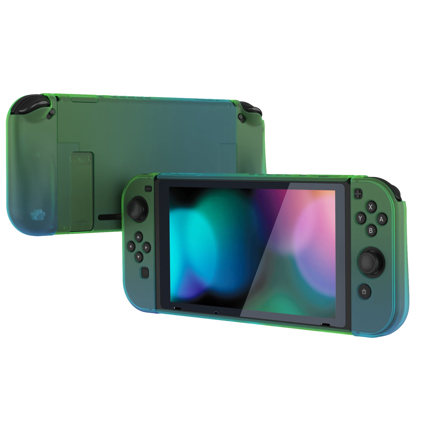 PlayVital UPGRADED Dockable Hard Shell Protective Case for Nintendo Switch - Glossy Gradient Translucent Green Blue PlayVital