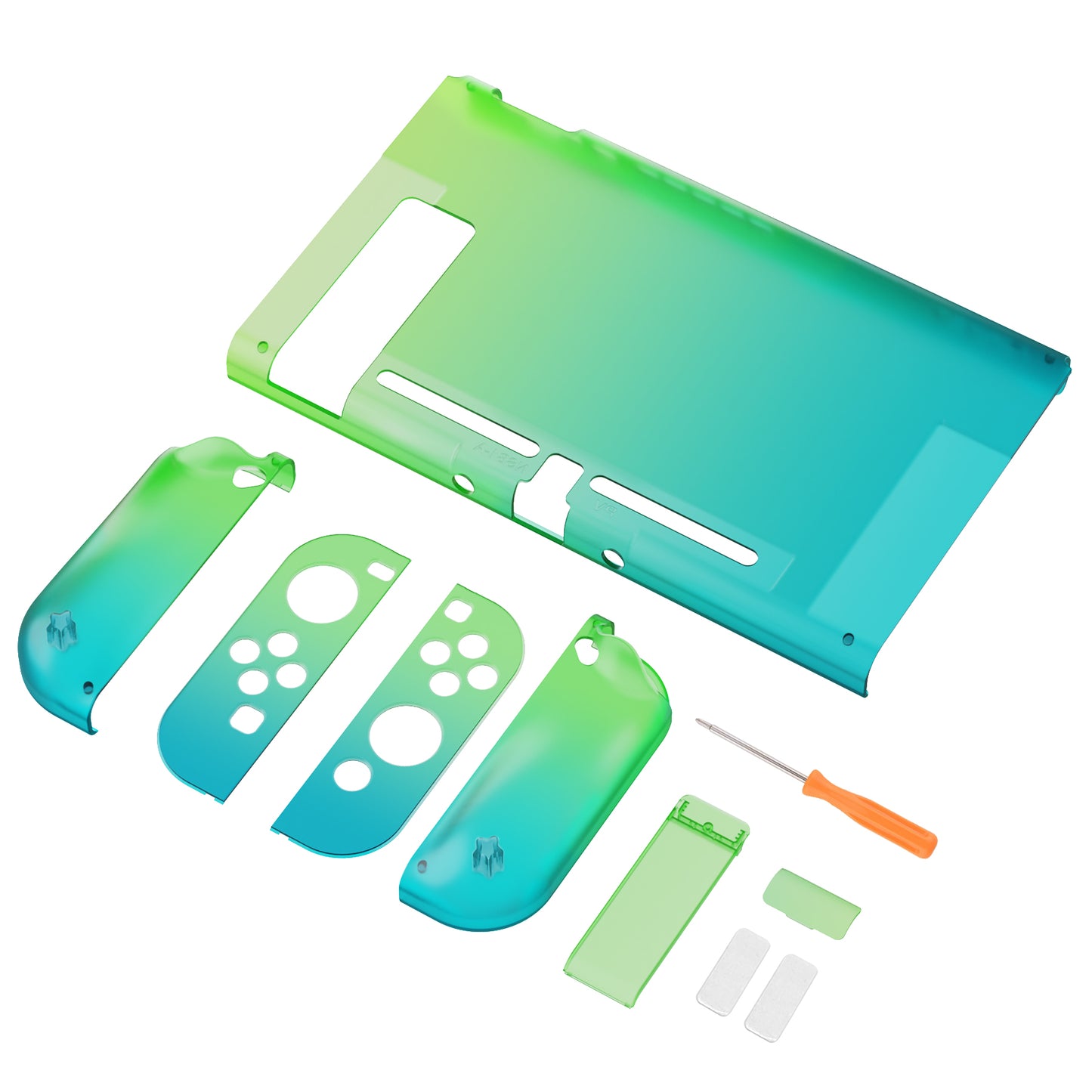 PlayVital UPGRADED Dockable Hard Shell Protective Case for Nintendo Switch - Glossy Gradient Translucent Green Blue PlayVital