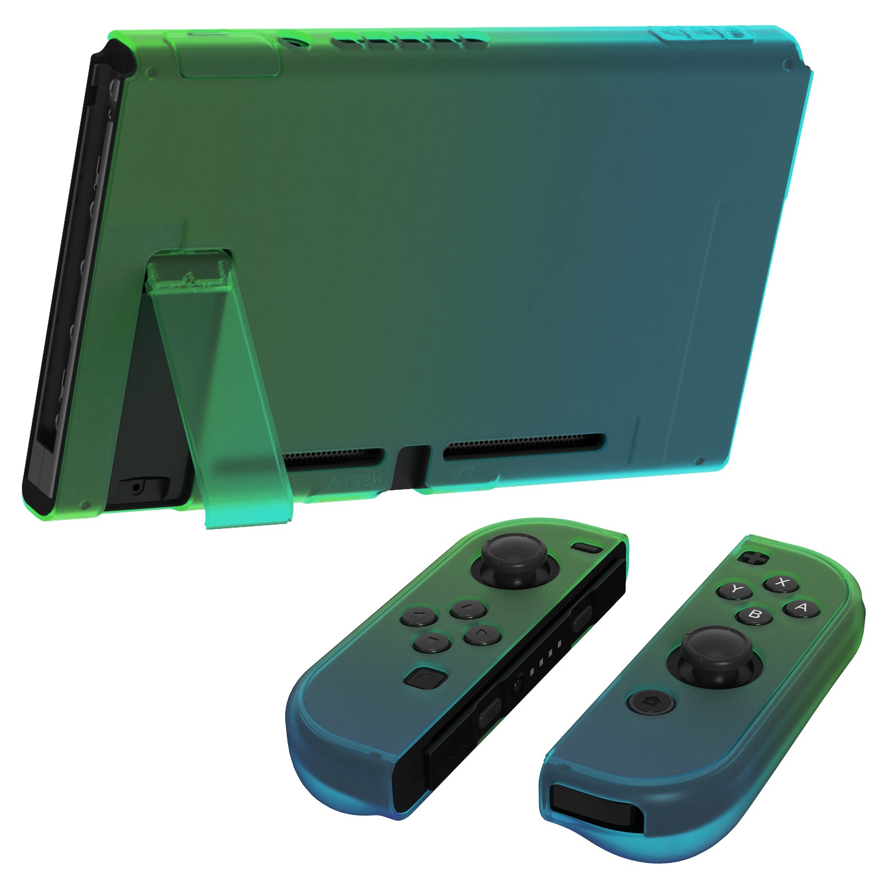 PlayVital UPGRADED Dockable Hard Shell Protective Case for Nintendo Switch - Glossy Gradient Translucent Green Blue PlayVital