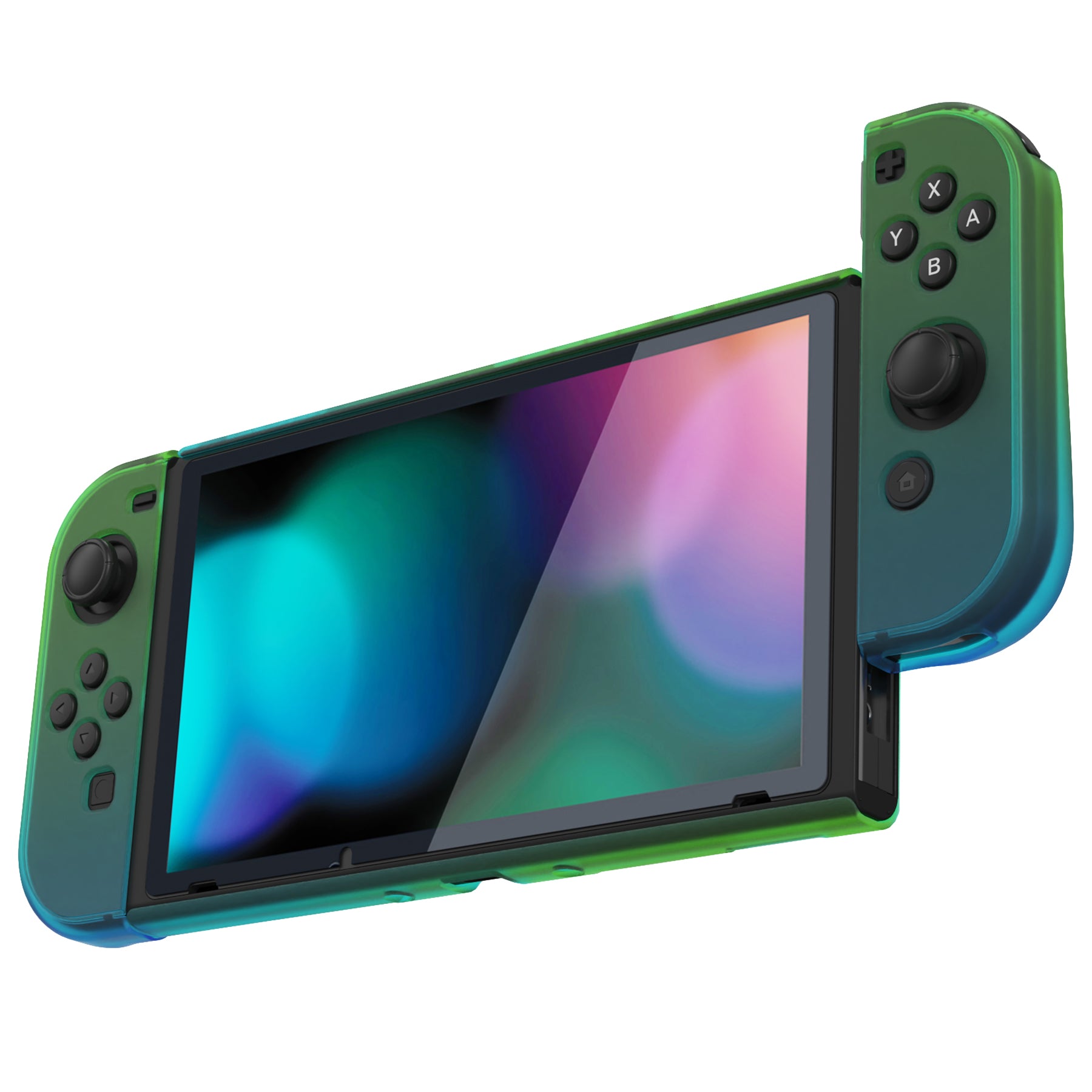 PlayVital UPGRADED Dockable Hard Shell Protective Case for Nintendo Switch - Glossy Gradient Translucent Green Blue PlayVital