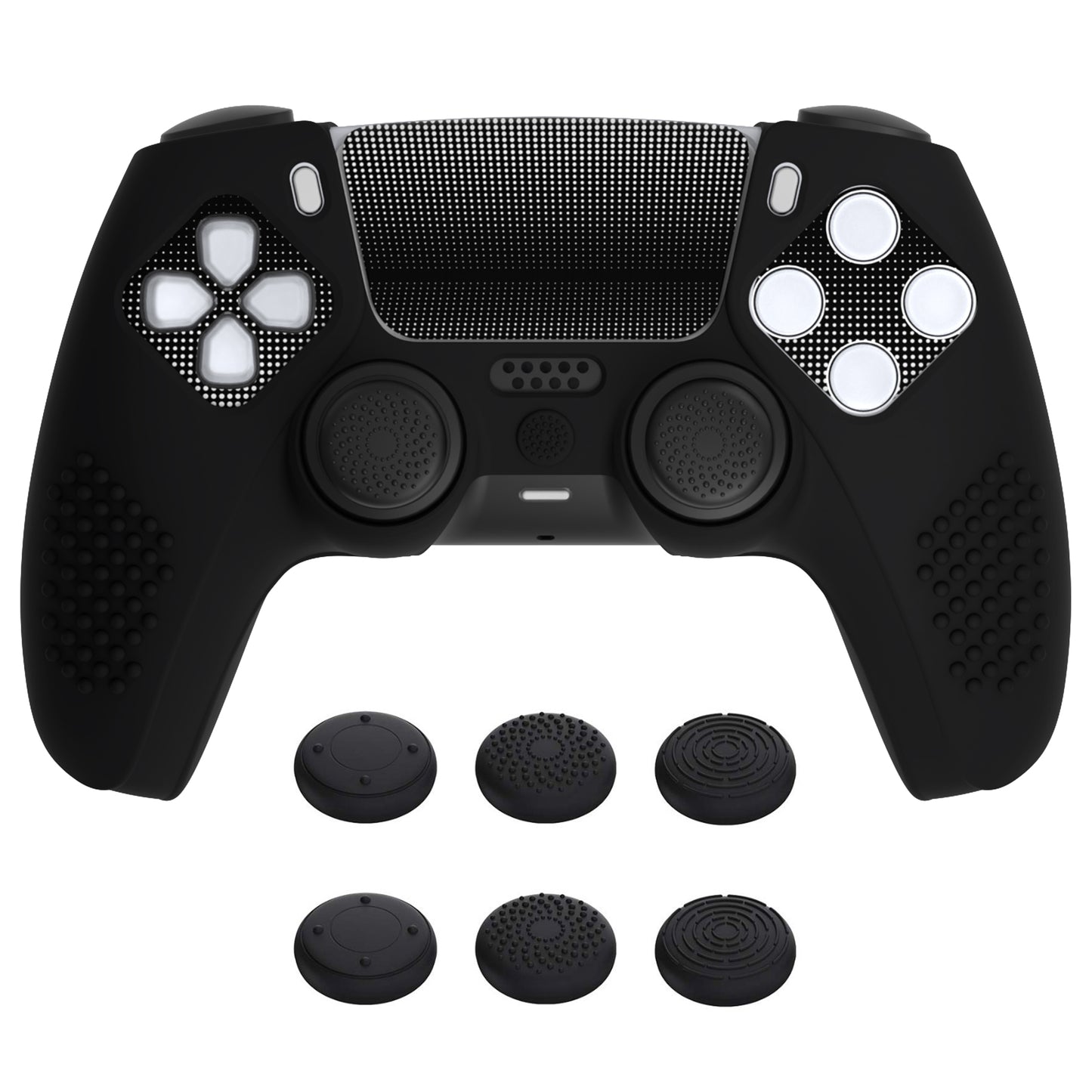 PlayVital Upgraded 3D Studded Edition Anti-Slip Silicone Cover Skin with 6 Thumb Grips & 2 Stickers for PS5 Controller, Compatible with Charging Dock - Black PlayVital