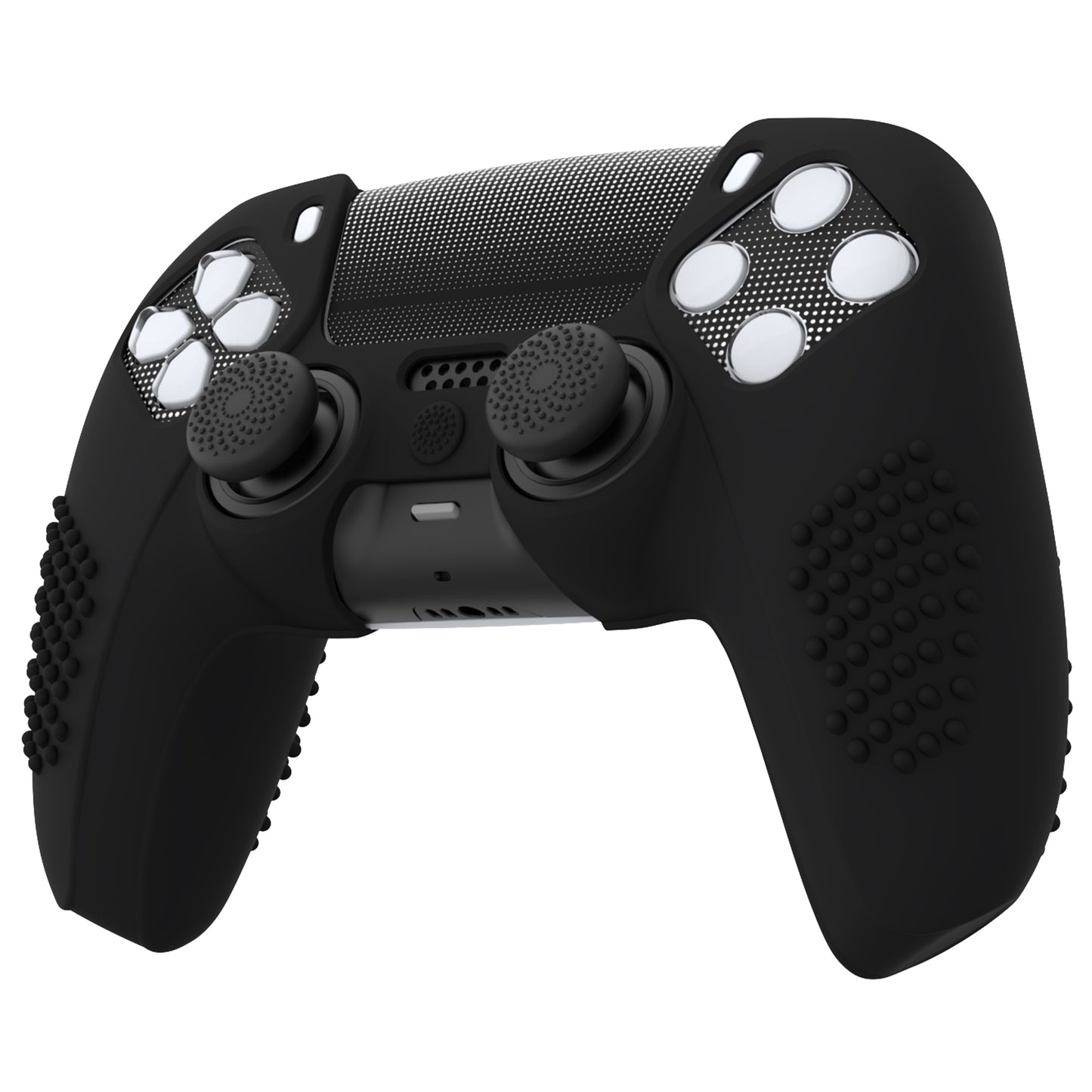 PlayVital Upgraded 3D Studded Edition Anti-Slip Silicone Cover Skin with 6 Thumb Grips & 2 Stickers for PS5 Controller, Compatible with Charging Dock - Black PlayVital