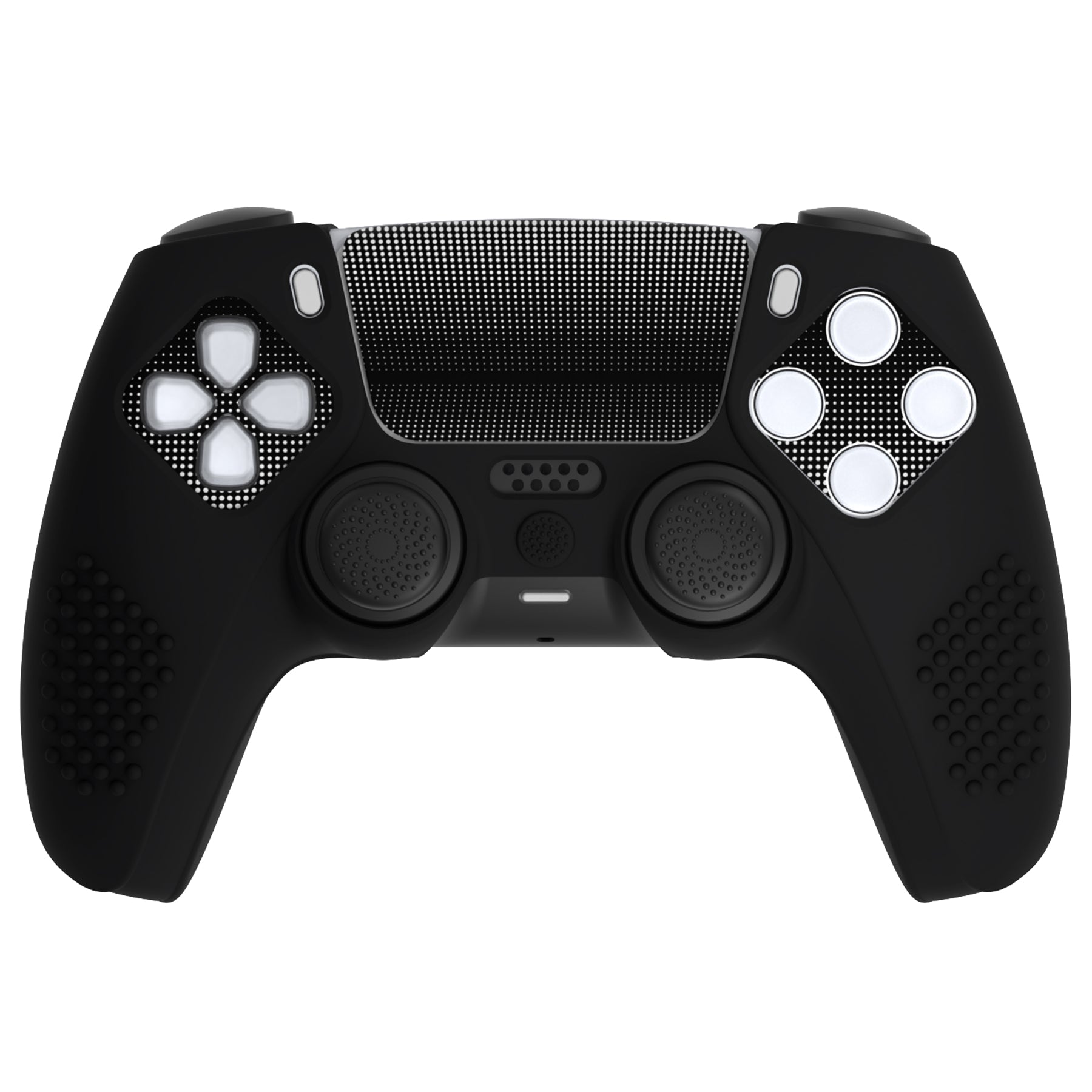 PlayVital Upgraded 3D Studded Edition Anti-Slip Silicone Cover Skin with 6 Thumb Grips & 2 Stickers for PS5 Controller, Compatible with Charging Dock - Black PlayVital