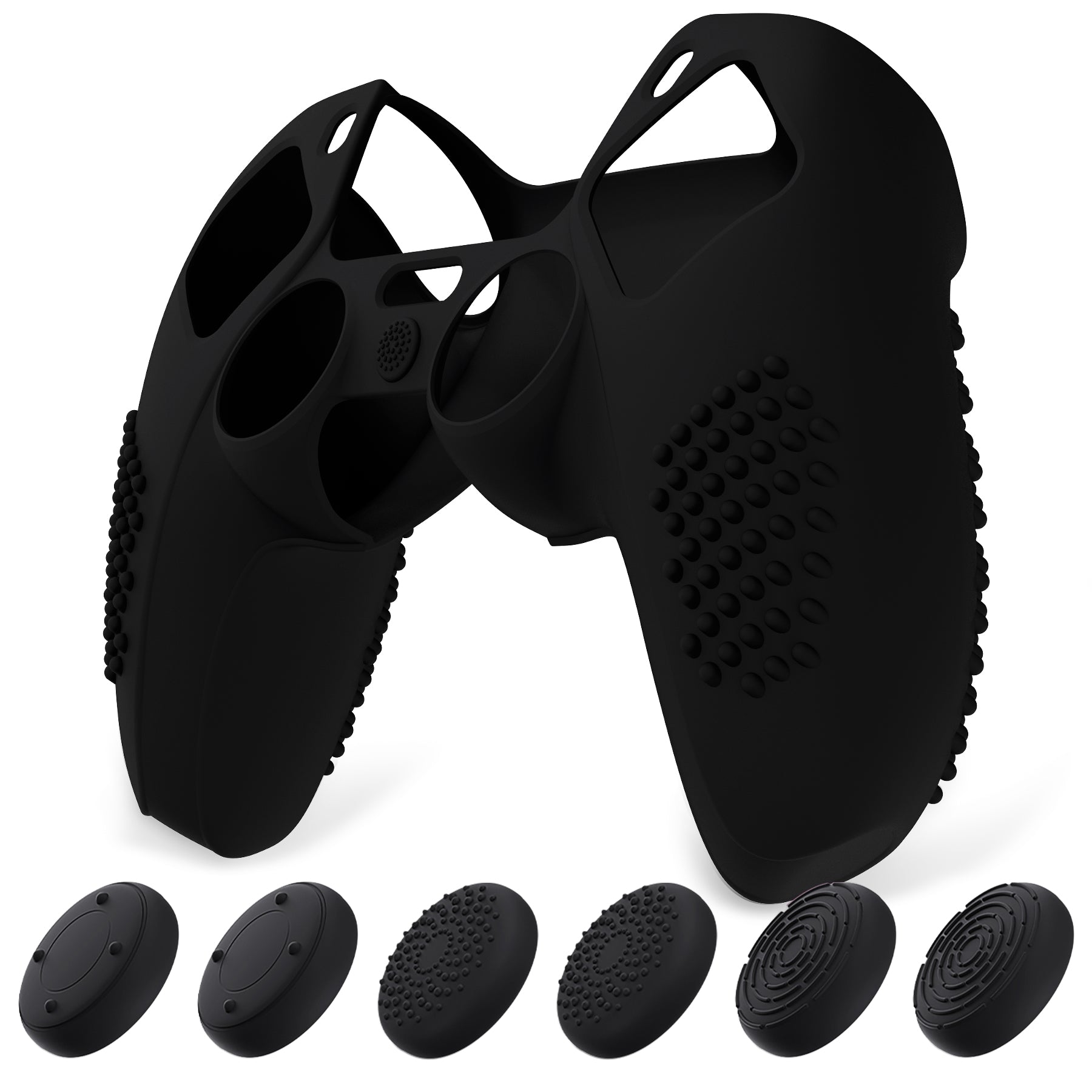 PlayVital Upgraded 3D Studded Edition Anti-Slip Silicone Cover Skin with 6 Thumb Grips & 2 Stickers for PS5 Controller, Compatible with Charging Dock - Black PlayVital