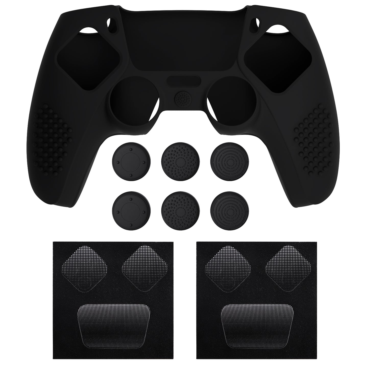 PlayVital Upgraded 3D Studded Edition Anti-Slip Silicone Cover Skin with 6 Thumb Grips & 2 Stickers for PS5 Controller, Compatible with Charging Dock - Black PlayVital