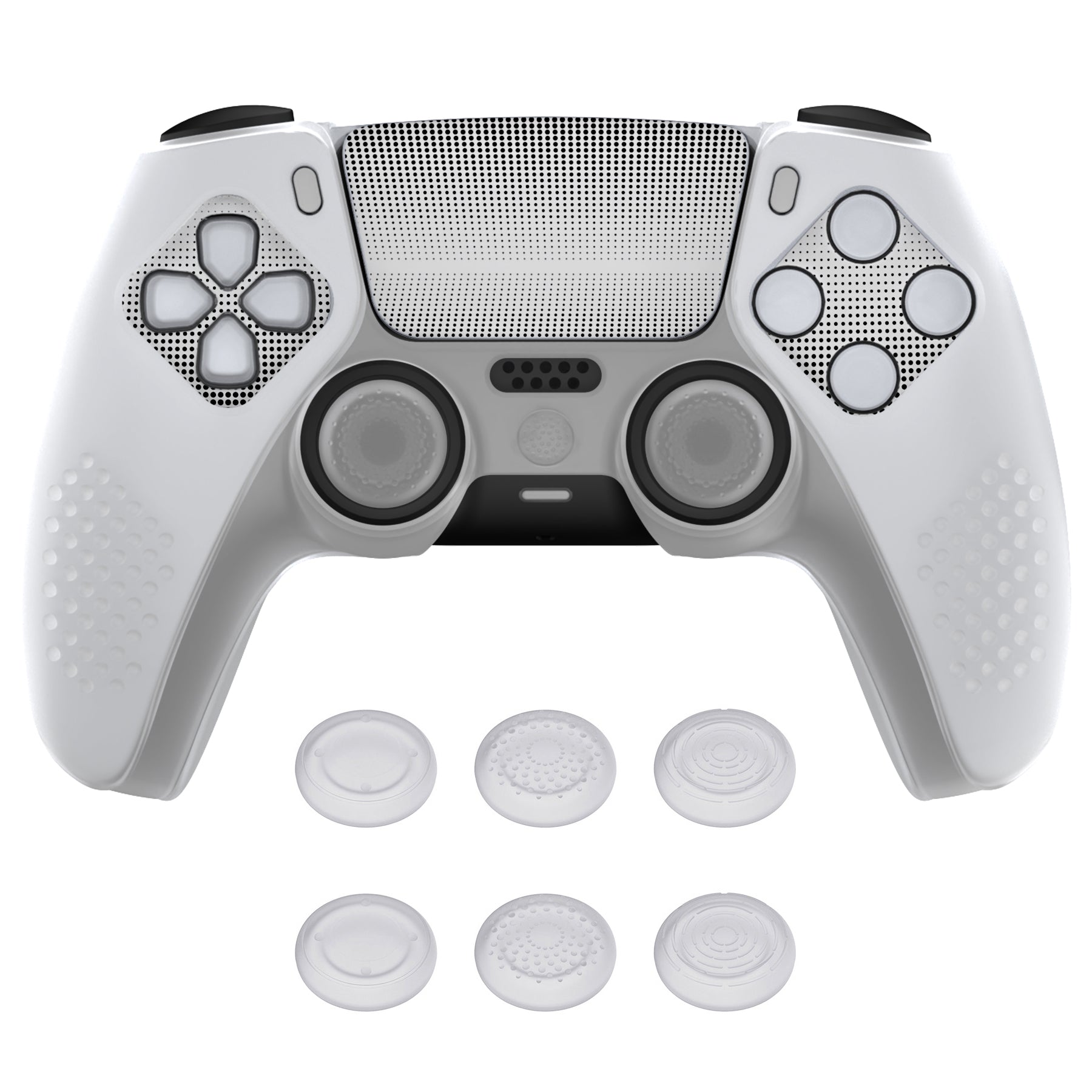 PlayVital Upgraded 3D Studded Edition Anti-Slip Silicone Cover Skin with 6 Thumb Grips & 2 Stickers for PS5 Controller, Compatible with Charging Dock - Clear White PlayVital