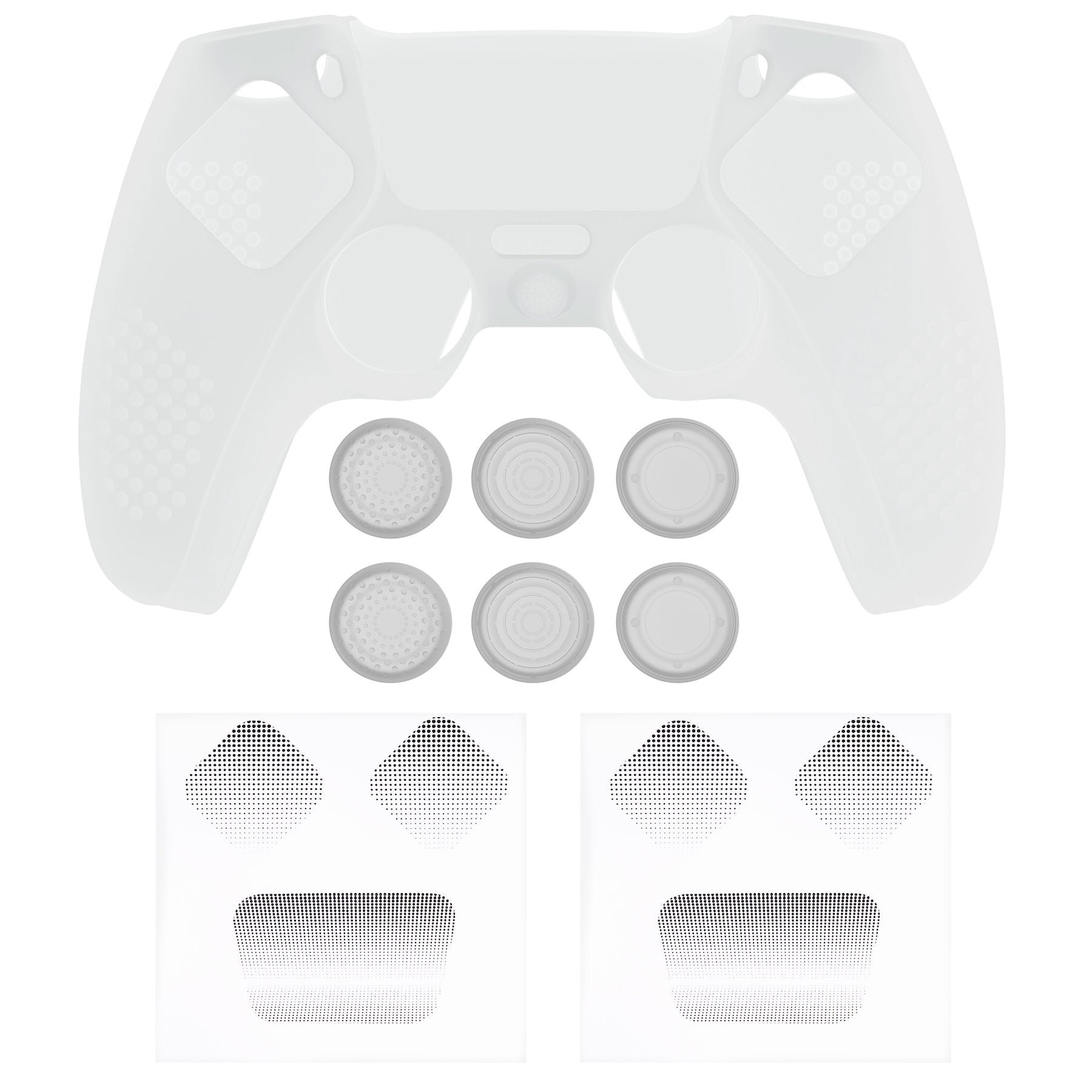 PlayVital Upgraded 3D Studded Edition Anti-Slip Silicone Cover Skin with 6 Thumb Grips & 2 Stickers for PS5 Controller, Compatible with Charging Dock - Clear White PlayVital