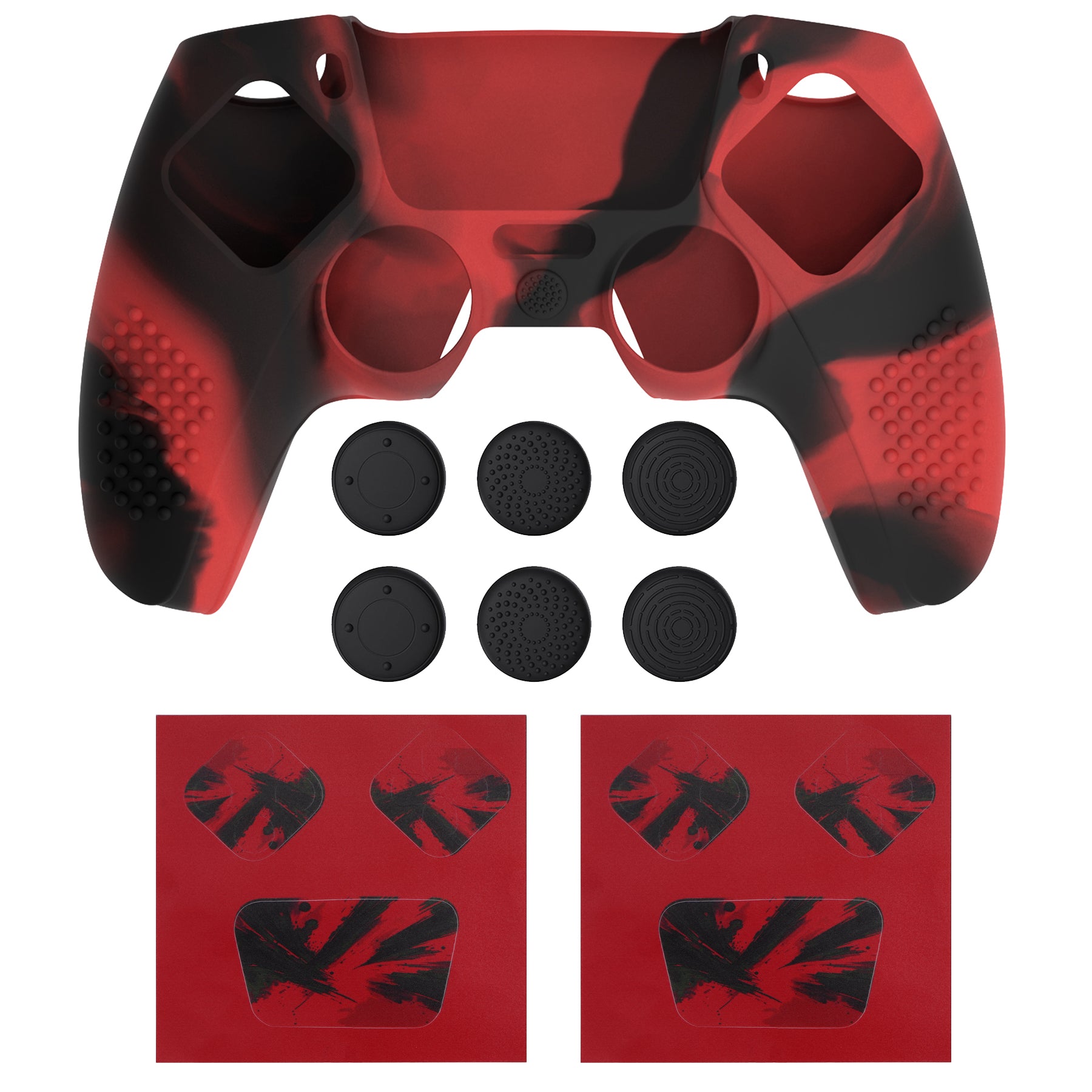 PlayVital Upgraded 3D Studded Edition Anti-Slip Silicone Cover Skin with 6 Thumb Grips & 2 Stickers for PS5 Controller, Compatible with Charging Dock - Red & Black PlayVital