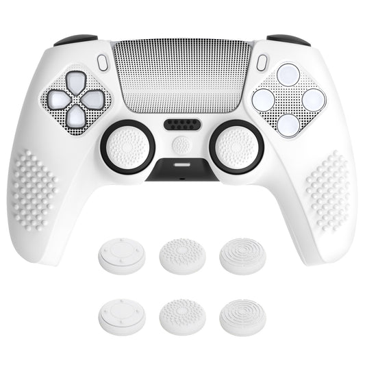 PlayVital Upgraded 3D Studded Edition Anti-Slip Silicone Cover Skin with 6 Thumb Grips & 2 Stickers for PS5 Controller, Compatible with Charging Dock - White PlayVital