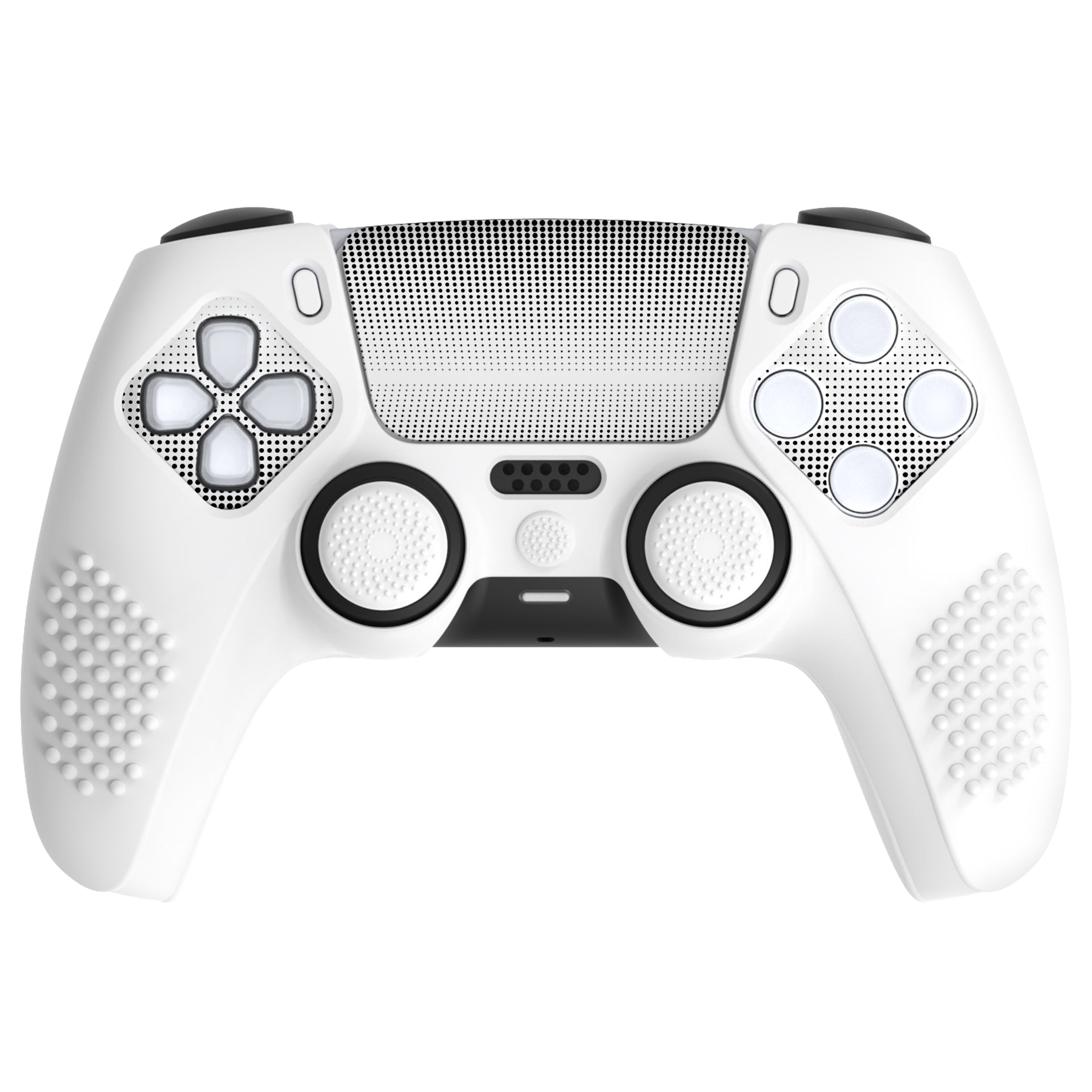 PlayVital Upgraded 3D Studded Edition Anti-Slip Silicone Cover Skin with 6 Thumb Grips & 2 Stickers for PS5 Controller, Compatible with Charging Dock - White PlayVital