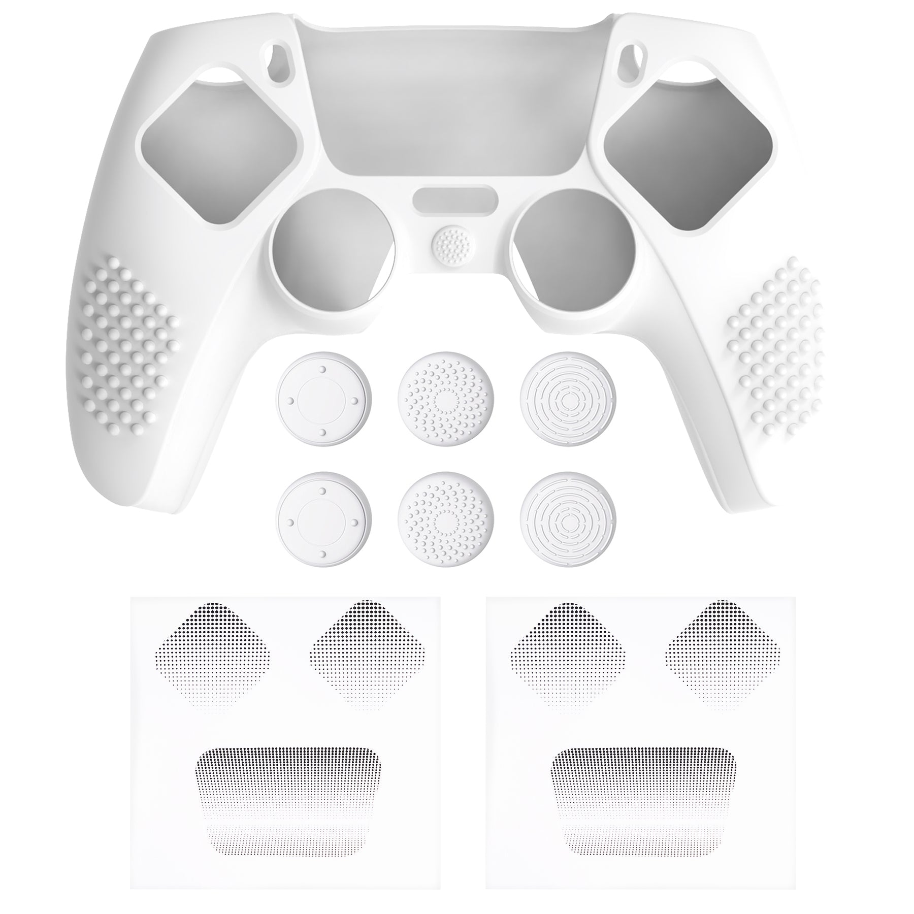 PlayVital Upgraded 3D Studded Edition Anti-Slip Silicone Cover Skin with 6 Thumb Grips & 2 Stickers for PS5 Controller, Compatible with Charging Dock - White PlayVital