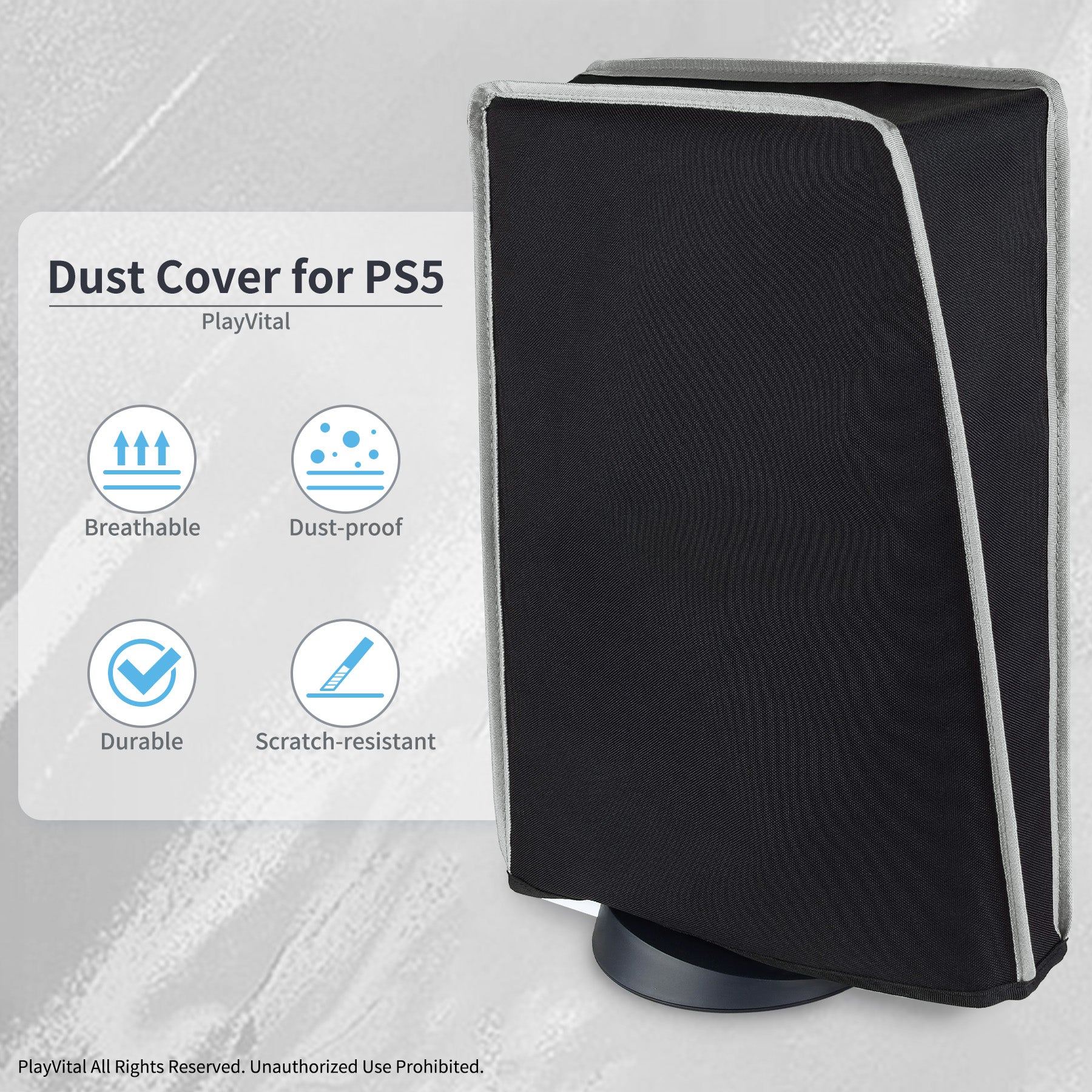 PayVital Vertical Black & Light Gray Trim Anti Scratch Waterproof Dust Cover for ps5 Console Digital Edition & Disc Edition - PFPJ014 PlayVital