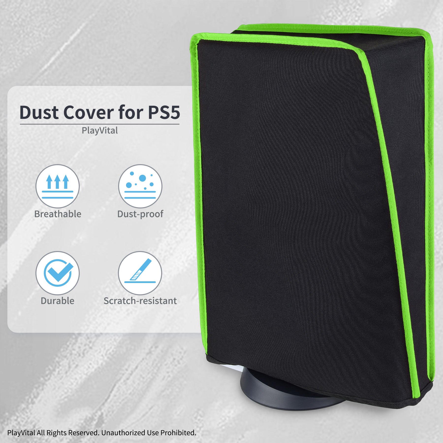 PlayVital Vertical Black & Neon Green Trim Anti Scratch Waterproof Dust Cover for ps5 Console Digital Edition & Disc Edition - PFPJ012 PlayVital