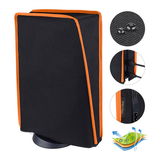 PlayVital Vertical Black & Orange Trim Anti Scratch Waterproof Dust Cover for ps5 Console Digital Edition & Disc Edition - PFPJ013 PlayVital