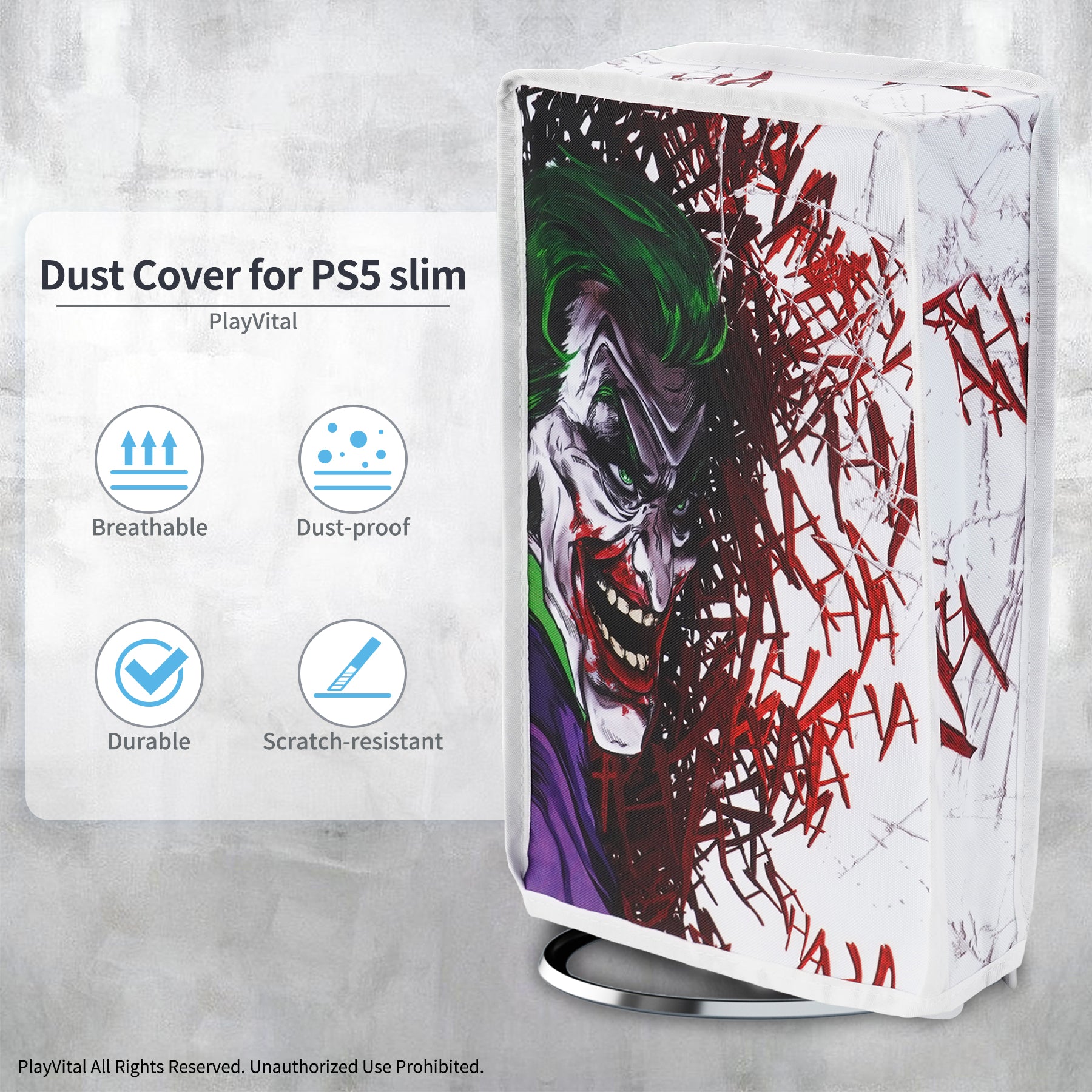 PlayVital Vertical Dust Cover for ps5 Slim Digital Edition(The New Smaller Design), Nylon Dust Proof Protector Waterproof Cover Sleeve for ps5 Slim Console - Clown Hahaha - JKSPFH002 PlayVital